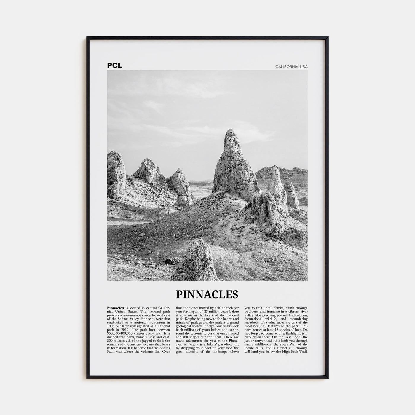 Pinnacles National Park Travel B&W Poster