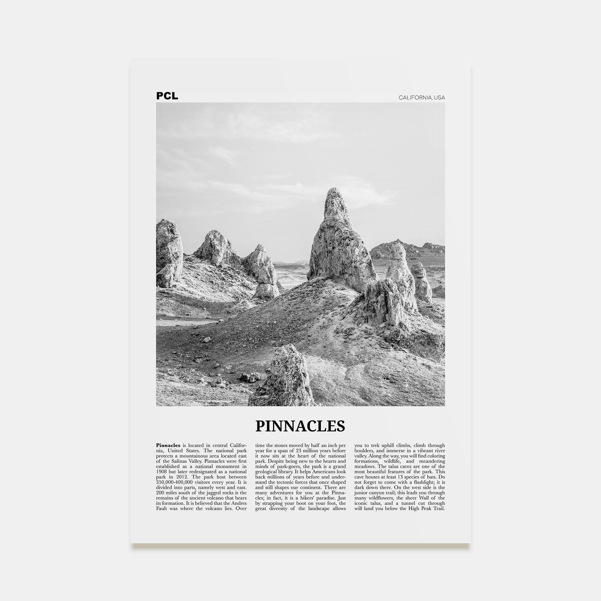 Pinnacles National Park Travel B&W Poster