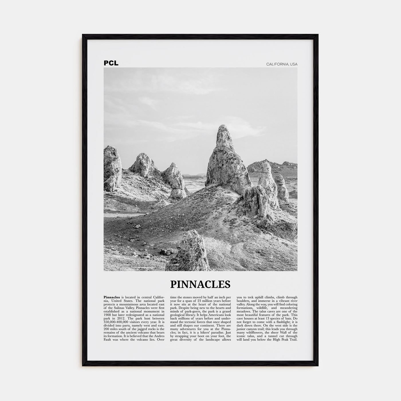 Pinnacles National Park Travel B&W Poster