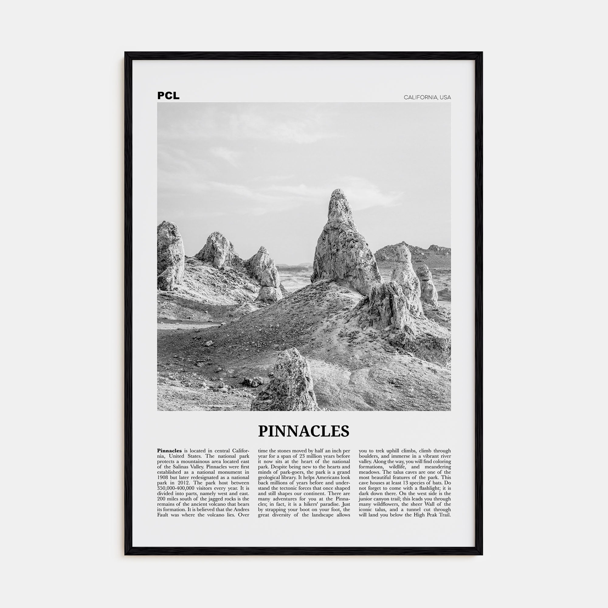 Pinnacles National Park Travel B&W Poster