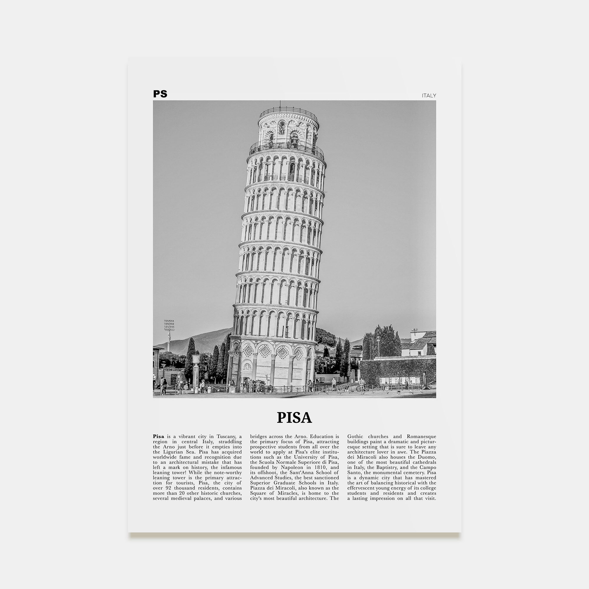Pisa Travel B&W Poster