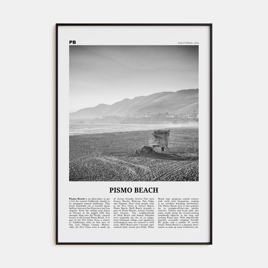 Pismo Beach Travel B&W Poster