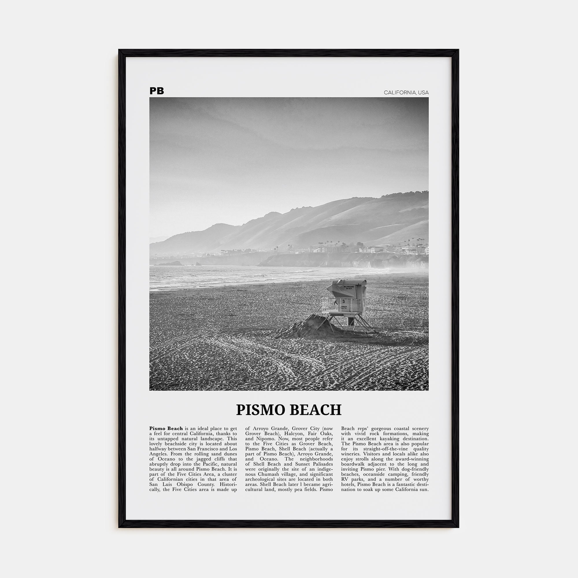 Pismo Beach Travel B&W Poster