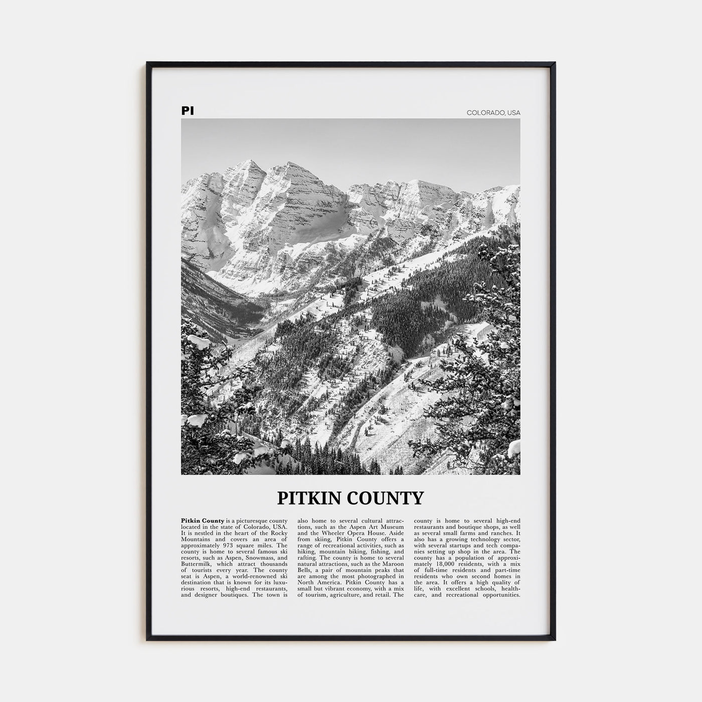 Pitkin County Travel B&W Poster