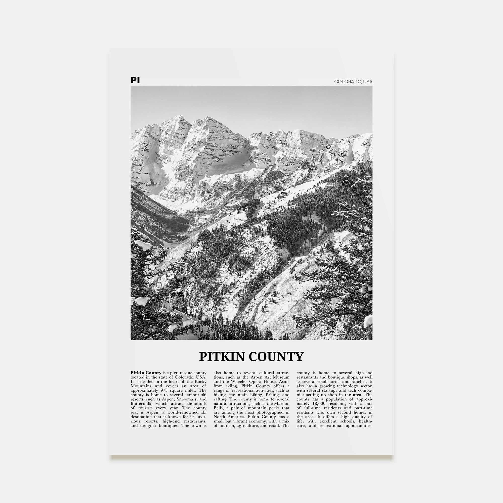 Pitkin County Travel B&W Poster
