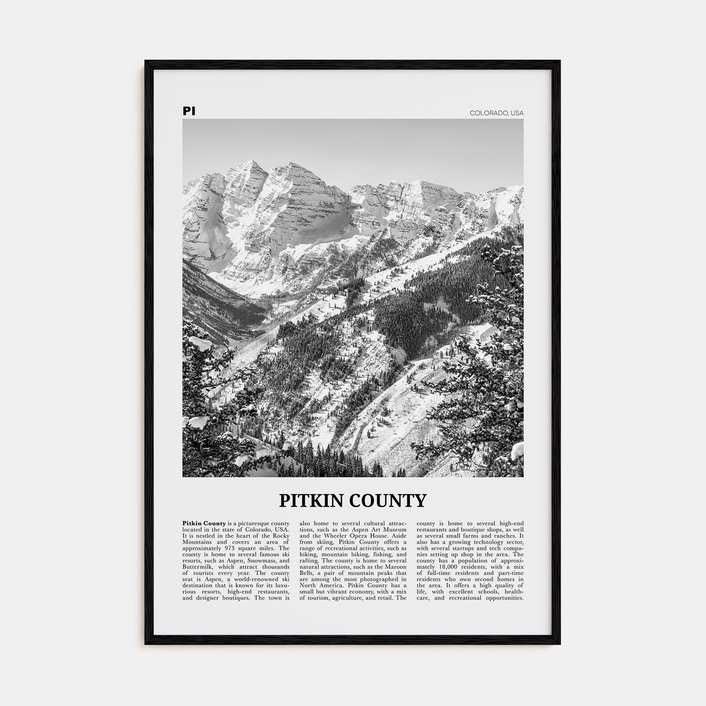 Pitkin County Travel B&W Poster