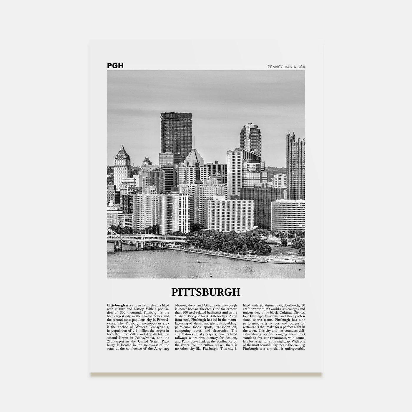 Pittsburgh Travel B&W No 2 Poster