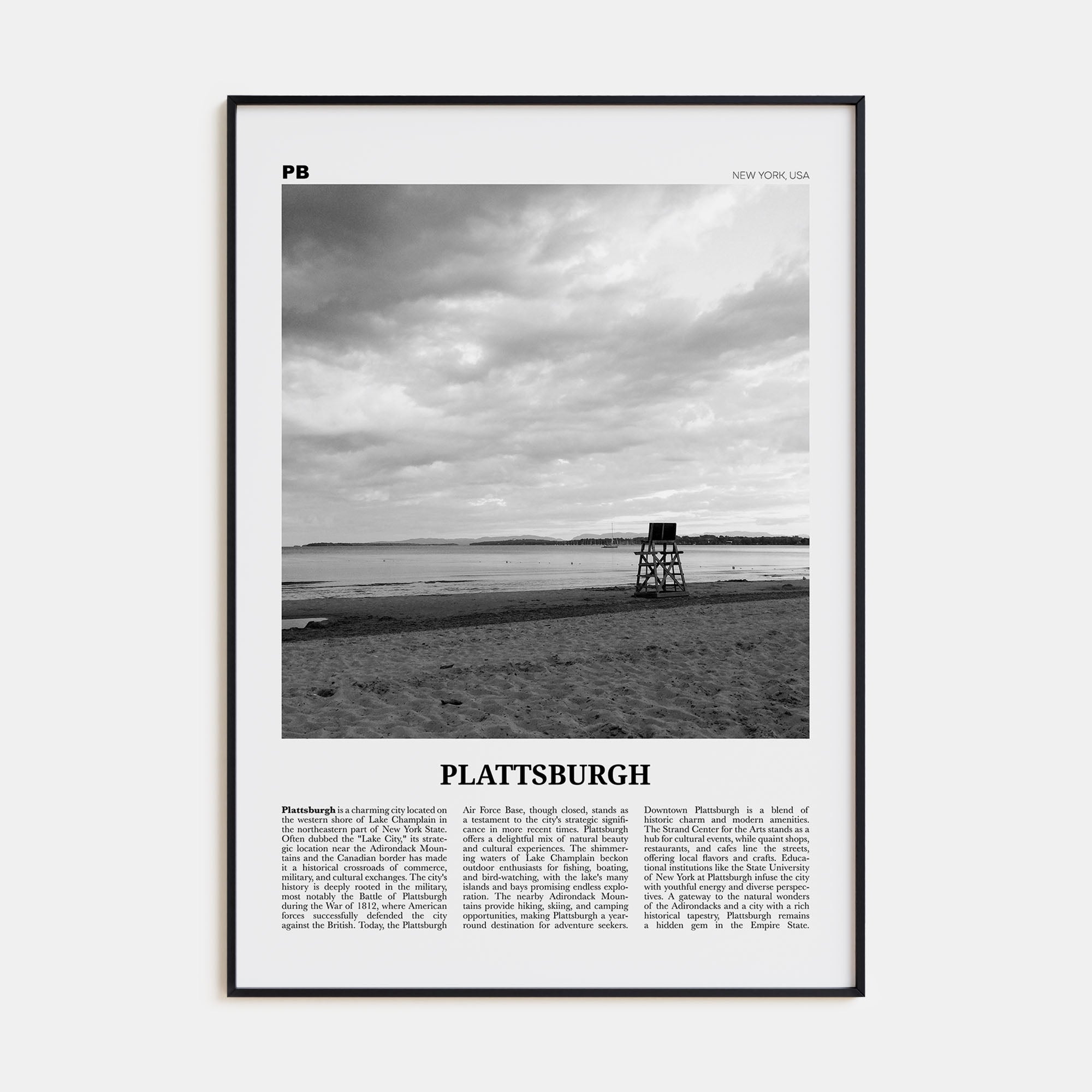 Plattsburgh Travel B&W Poster