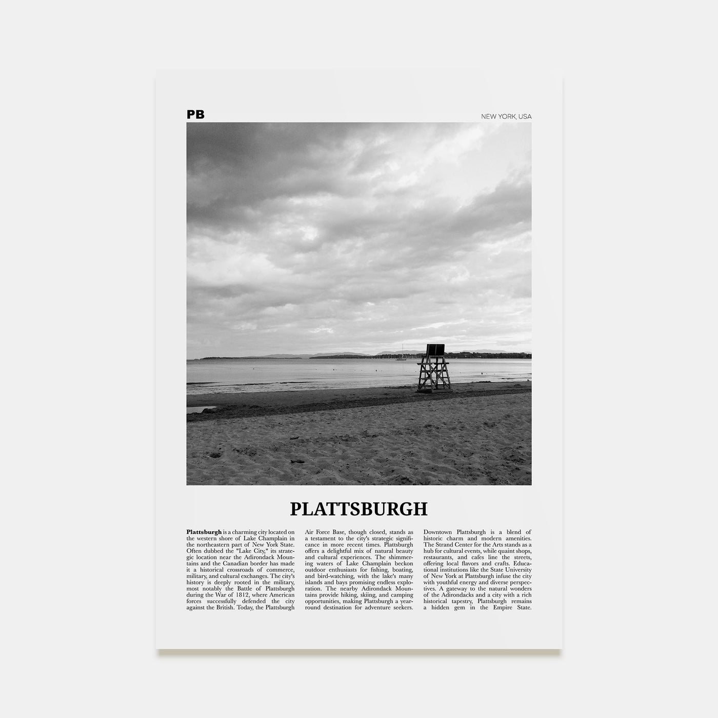 Plattsburgh Travel B&W Poster