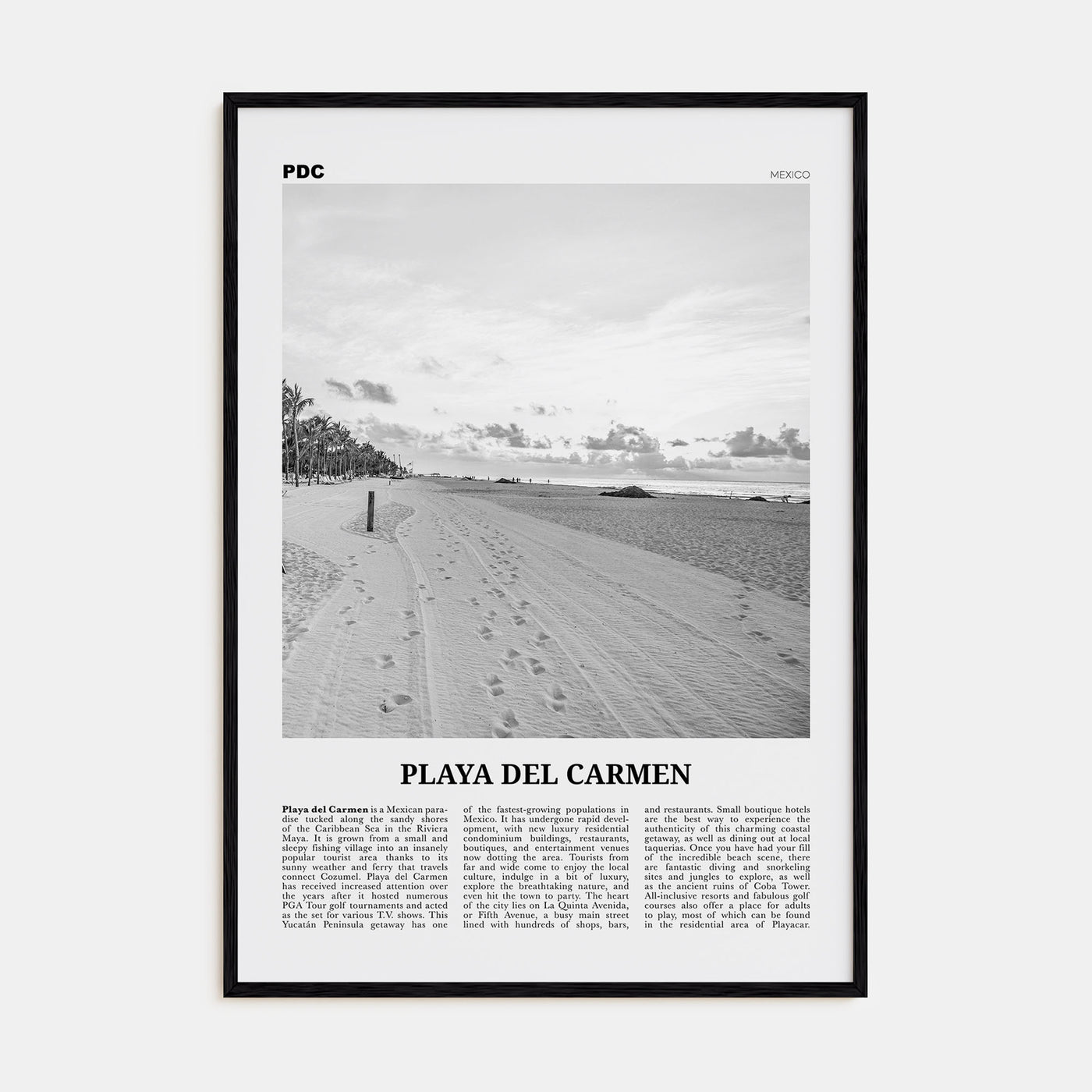 Playa del Carmen Travel B&W Poster