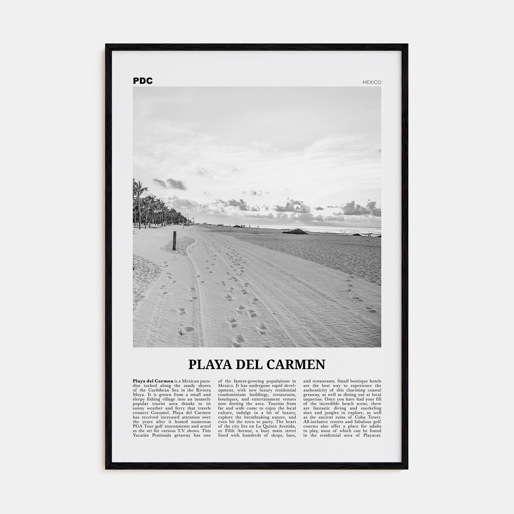 Playa del Carmen Travel B&W Poster