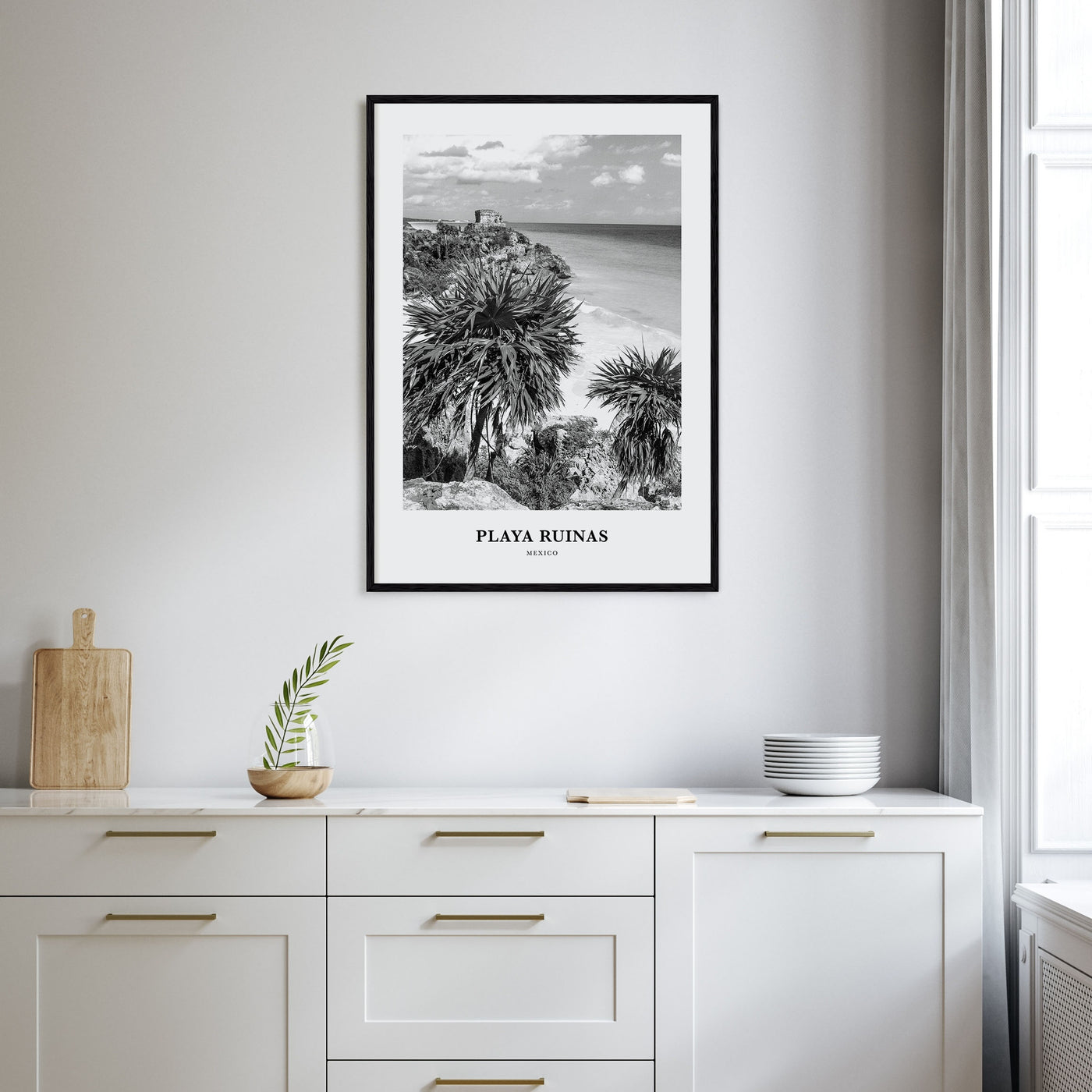 Playa Ruinas Portrait B&W Poster