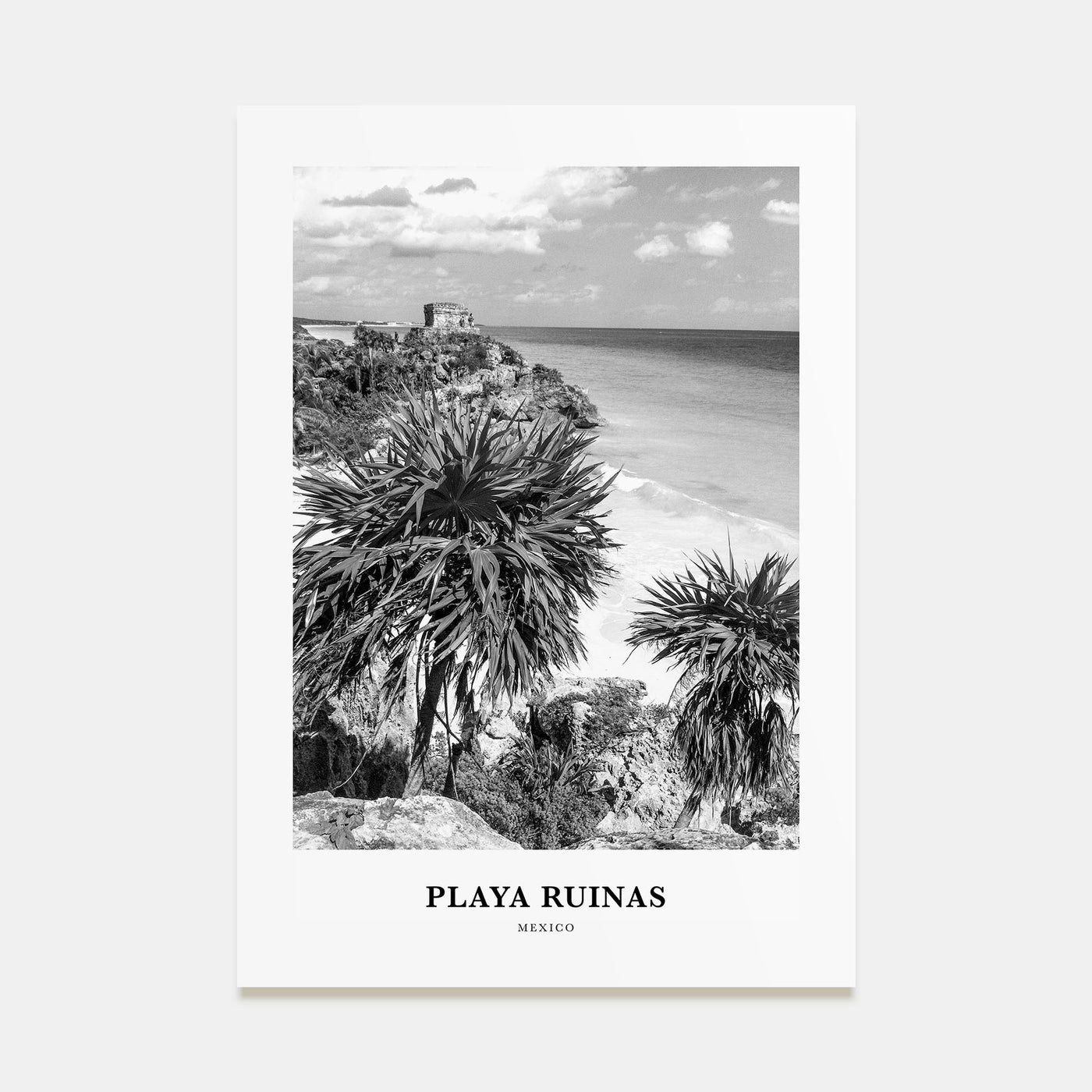 Playa Ruinas Portrait B&W Poster