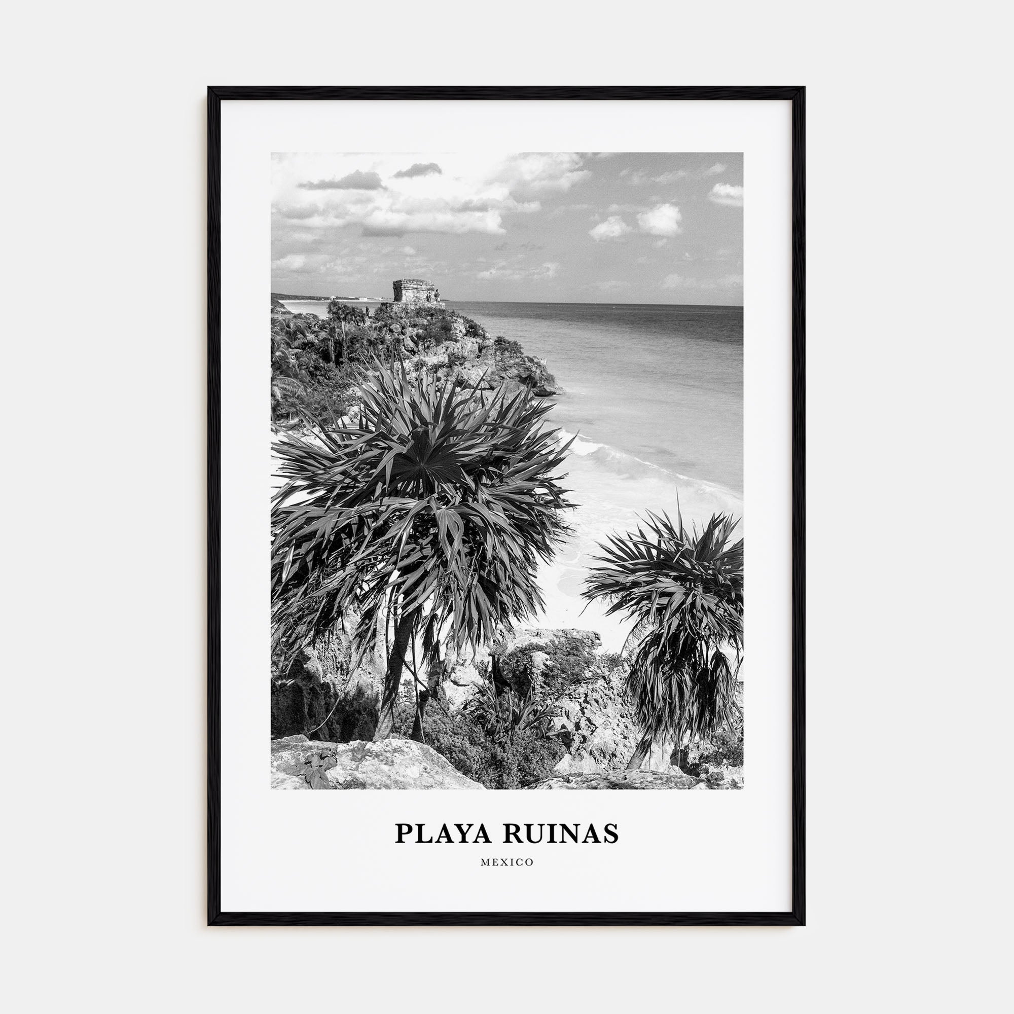 Playa Ruinas Portrait B&W Poster