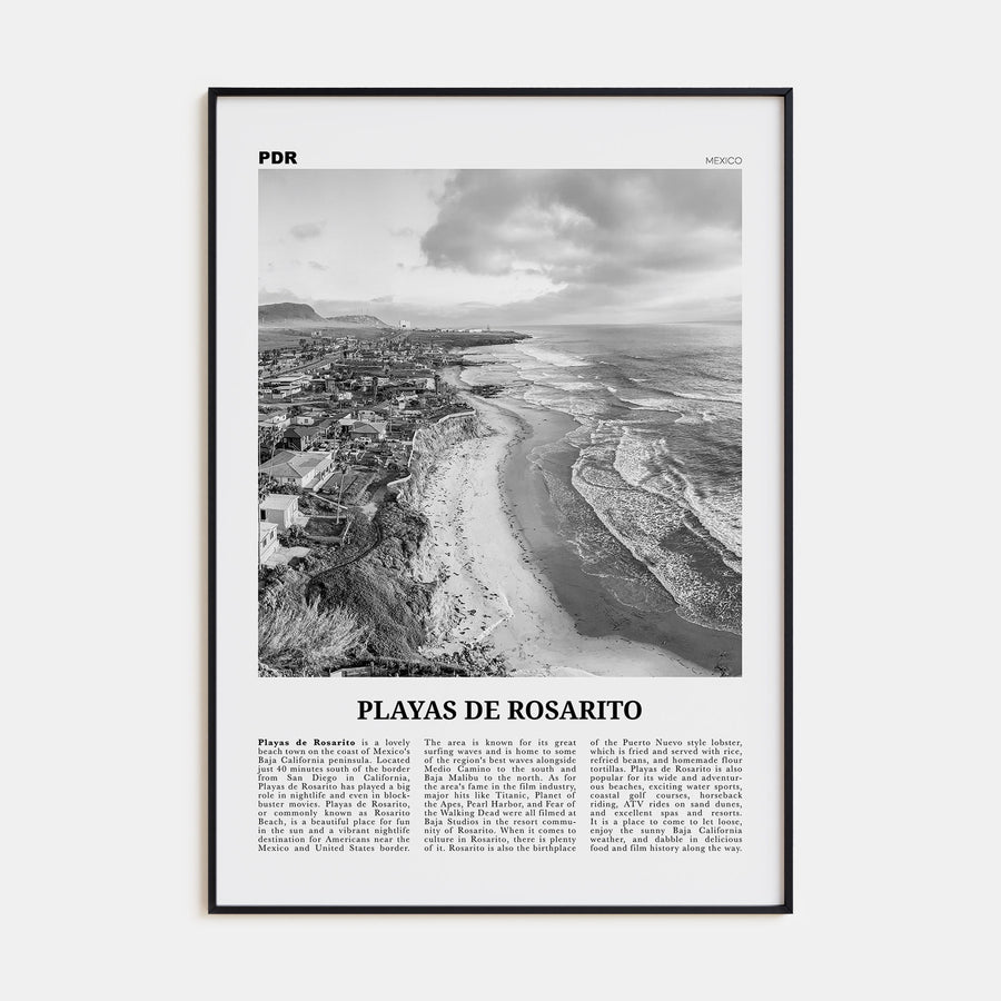 Playas de Rosarito Travel B&W Poster