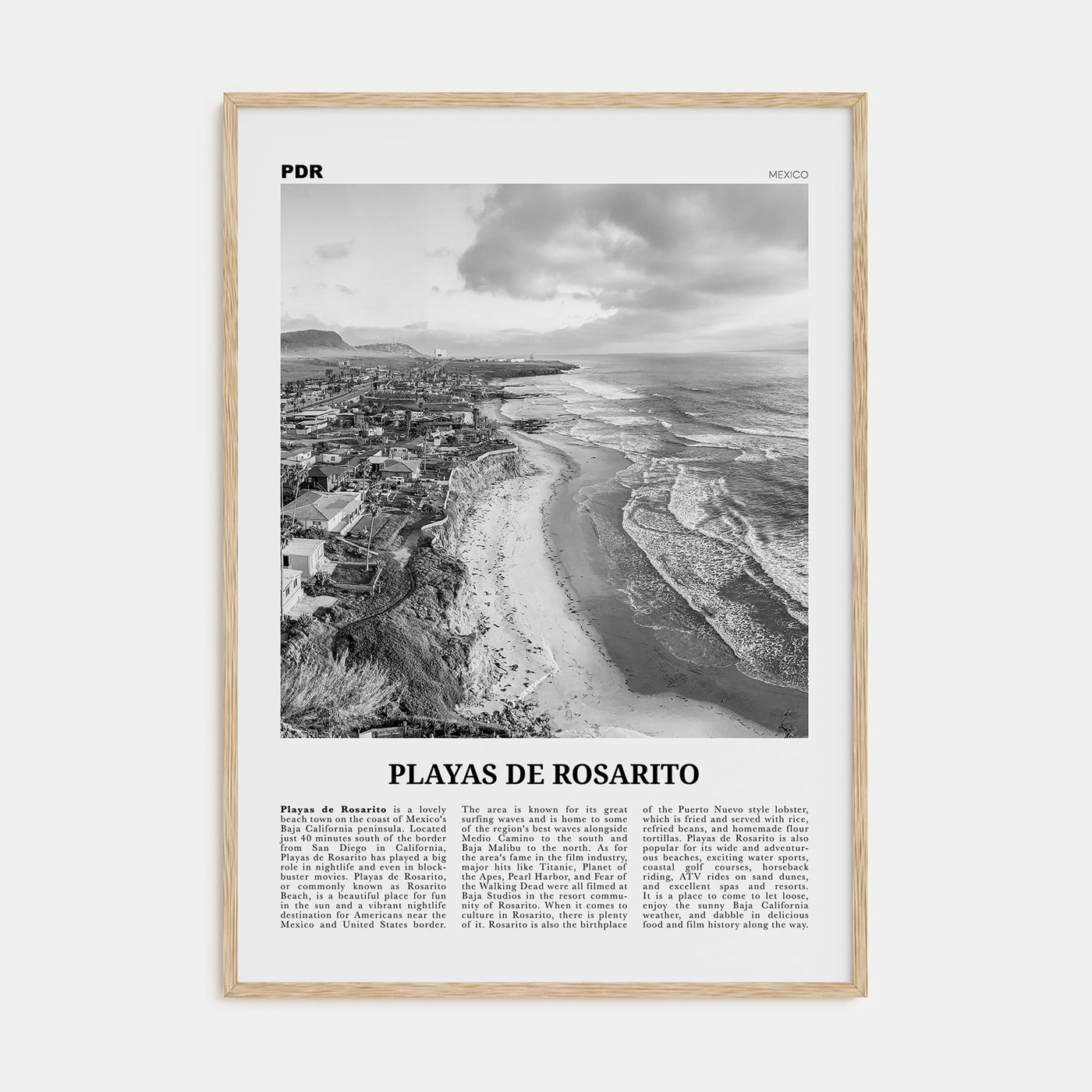 Playas de Rosarito Travel B&W Poster