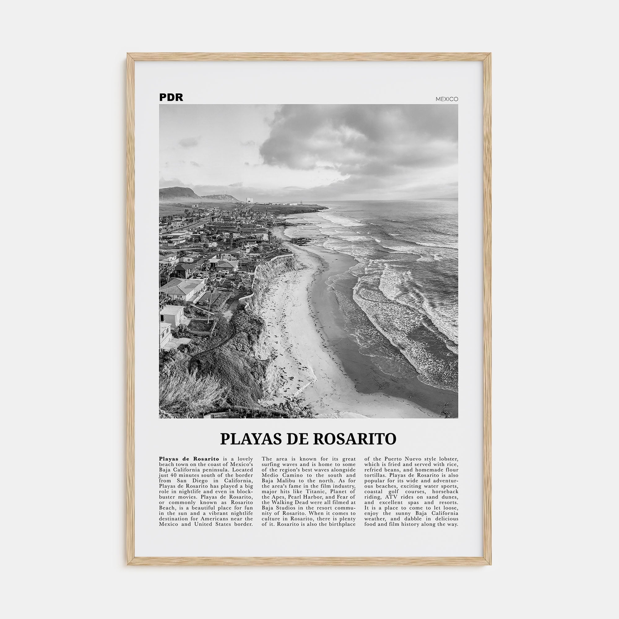 Playas de Rosarito Travel B&W Poster