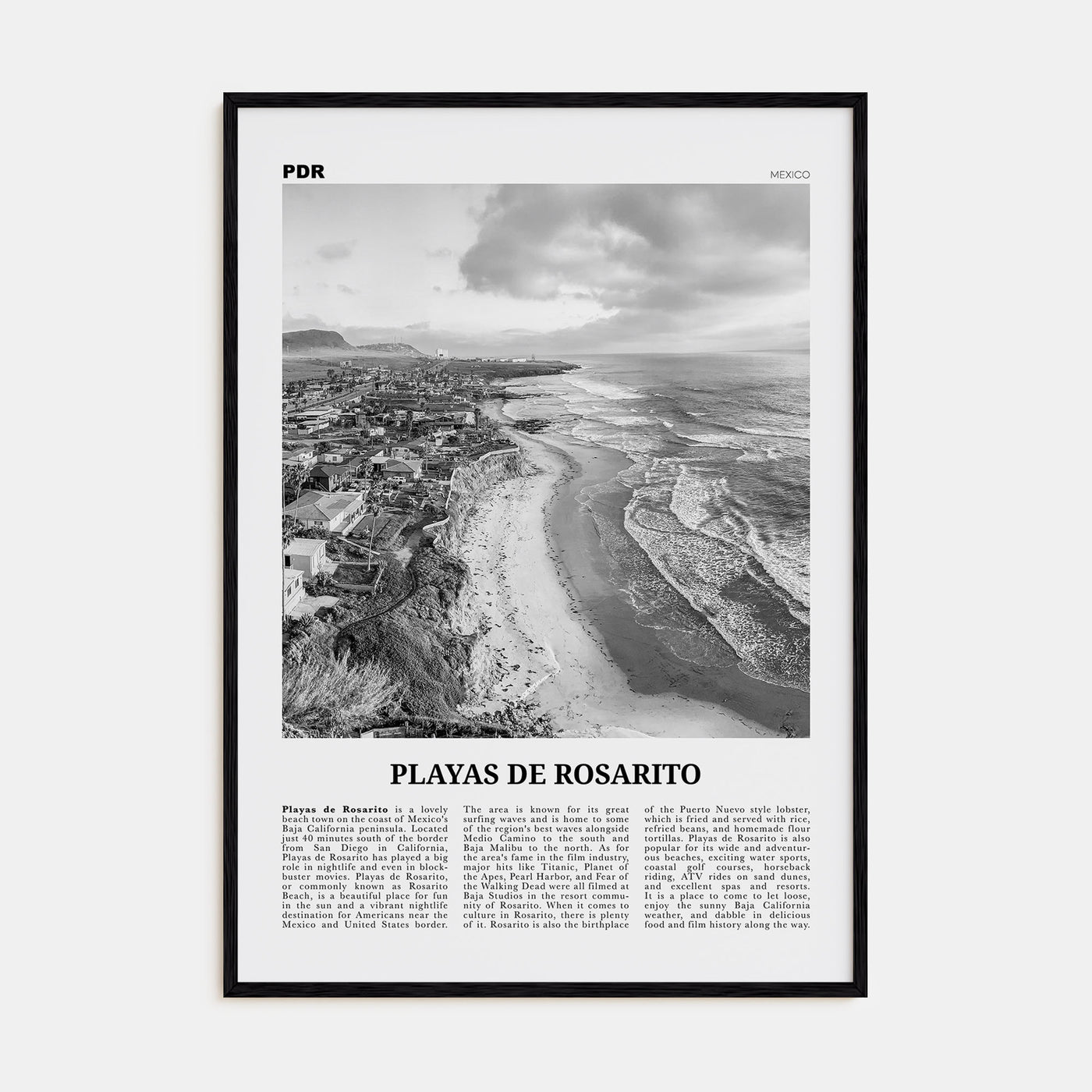 Playas de Rosarito Travel B&W Poster
