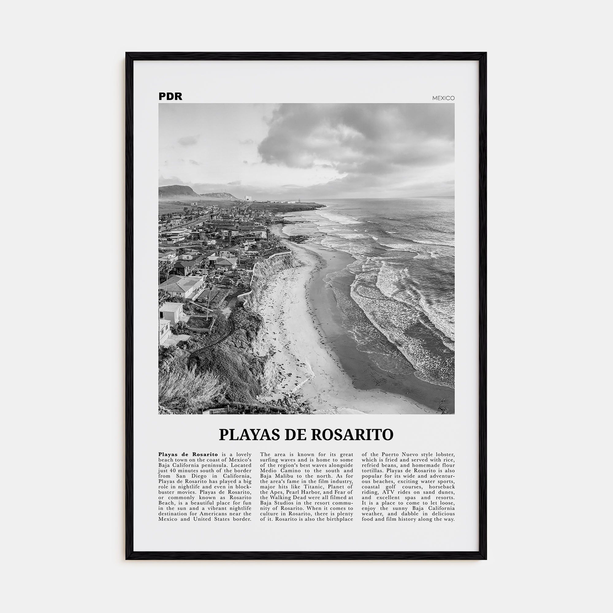 Playas de Rosarito Travel B&W Poster