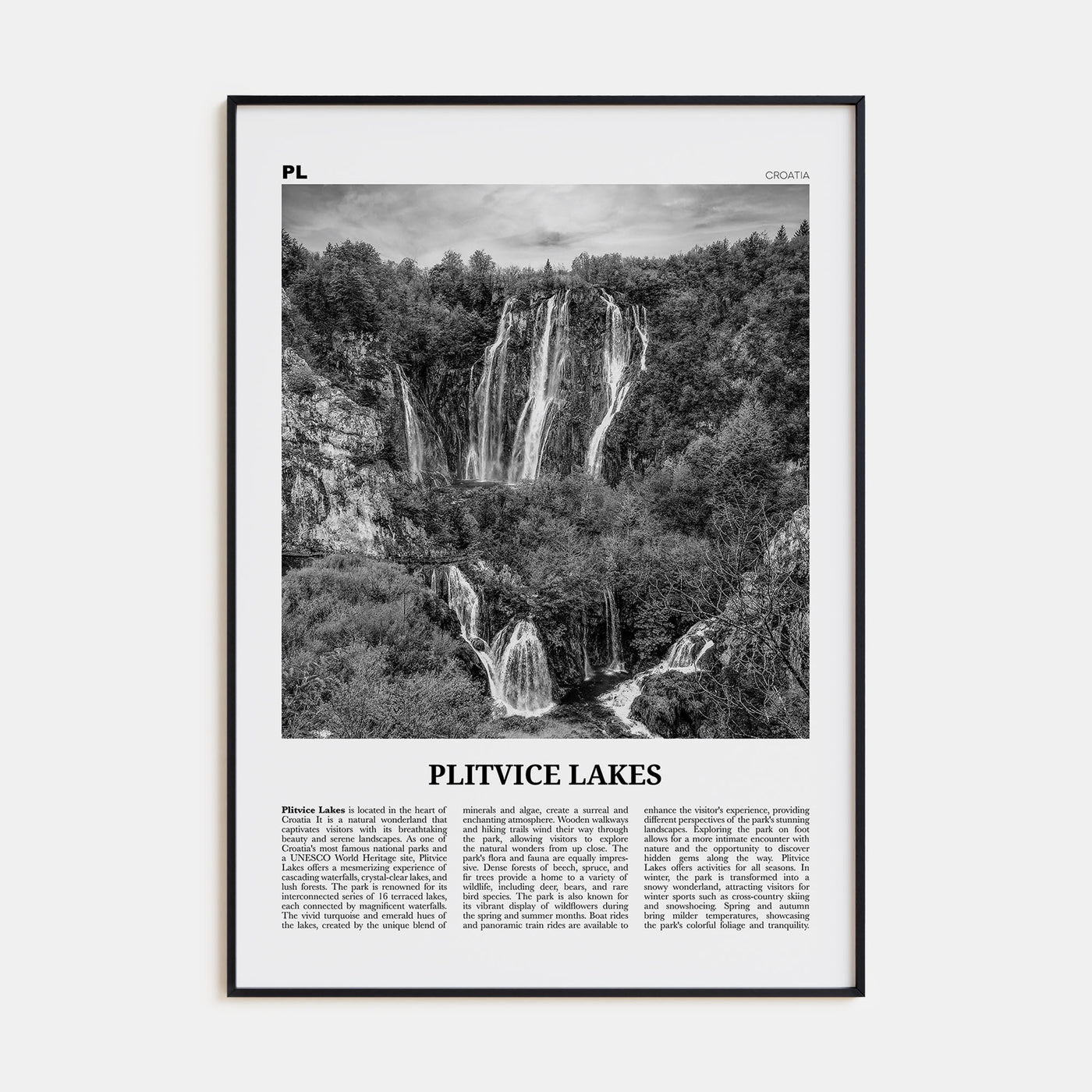 Plitvice Lakes Travel B&W Poster