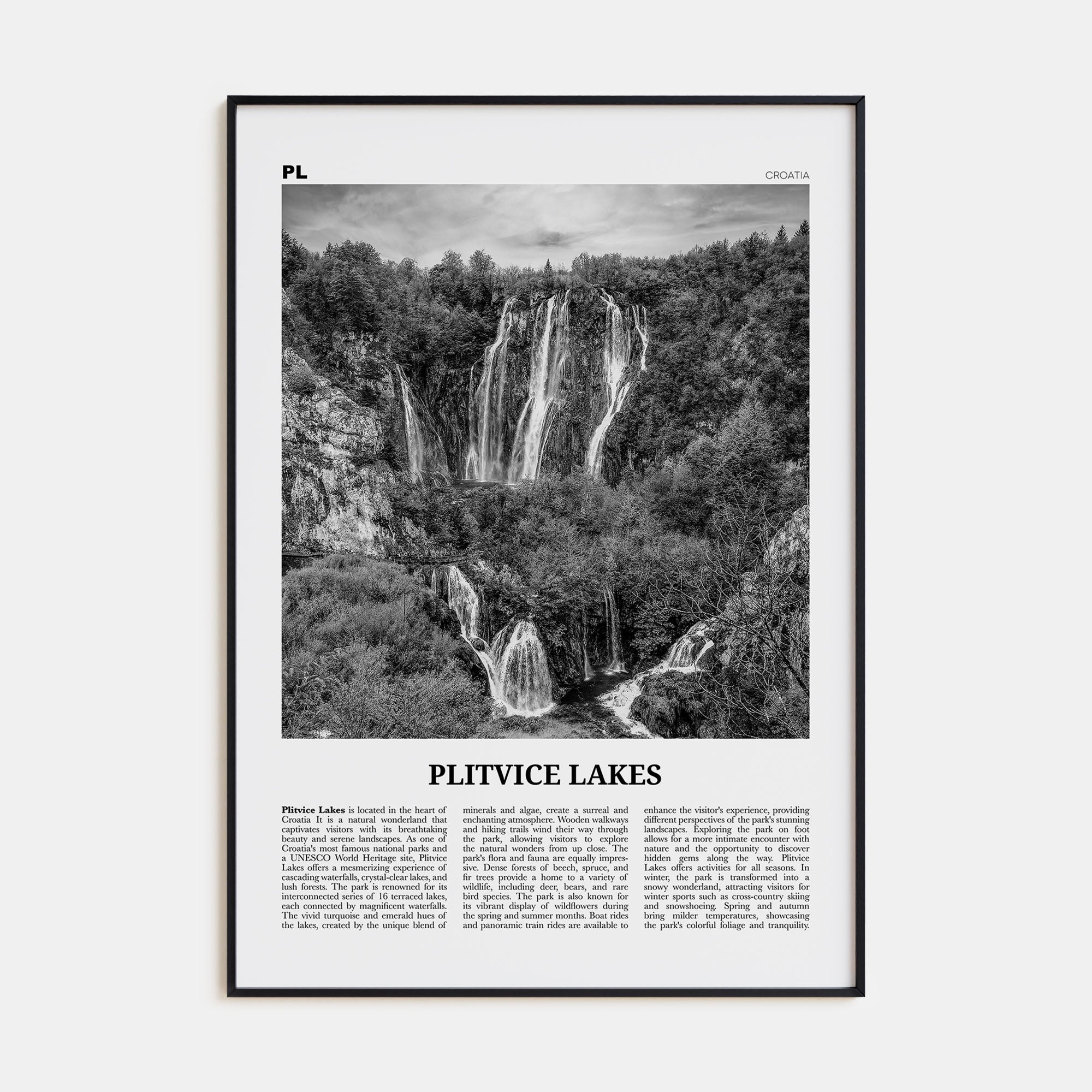 Plitvice Lakes Travel B&W Poster