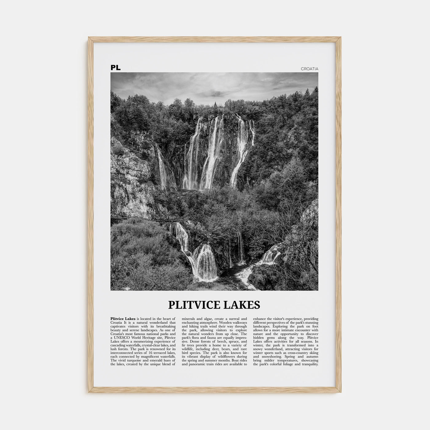 Plitvice Lakes Travel B&W Poster