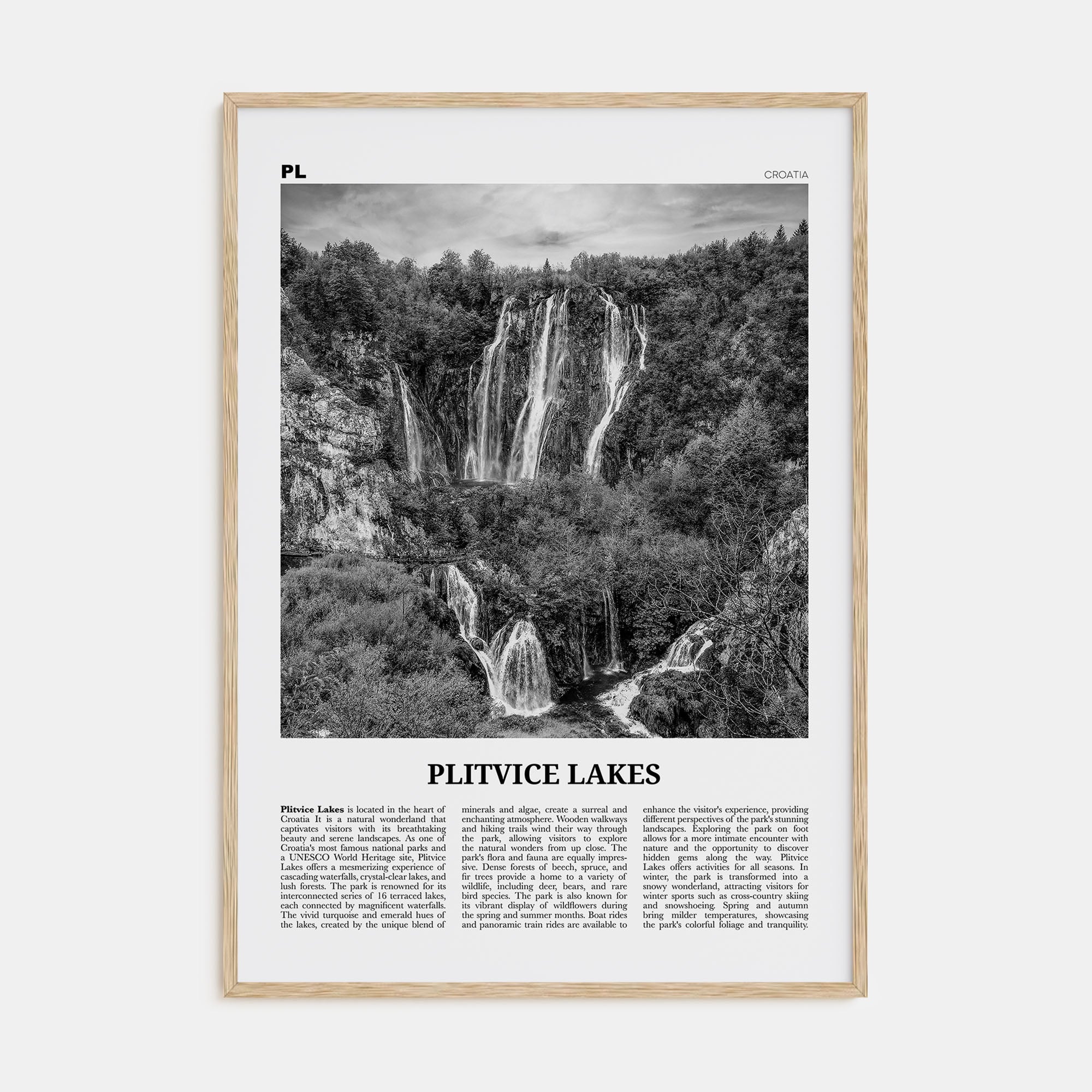 Plitvice Lakes Travel B&W Poster