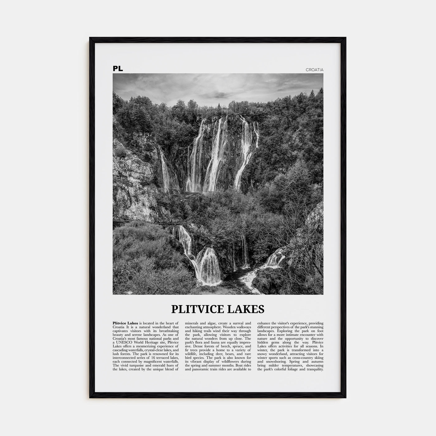 Plitvice Lakes Travel B&W Poster