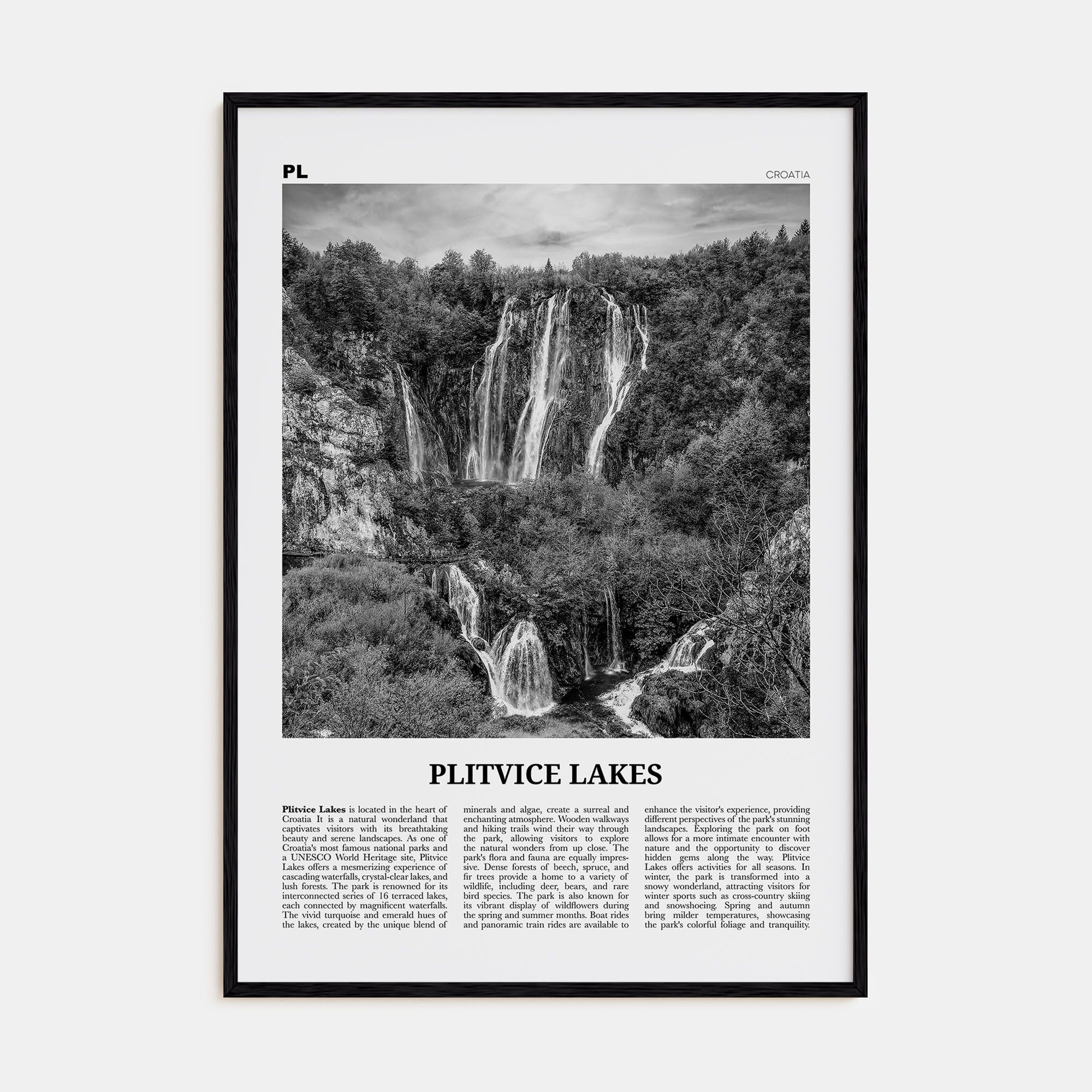 Plitvice Lakes Travel B&W Poster