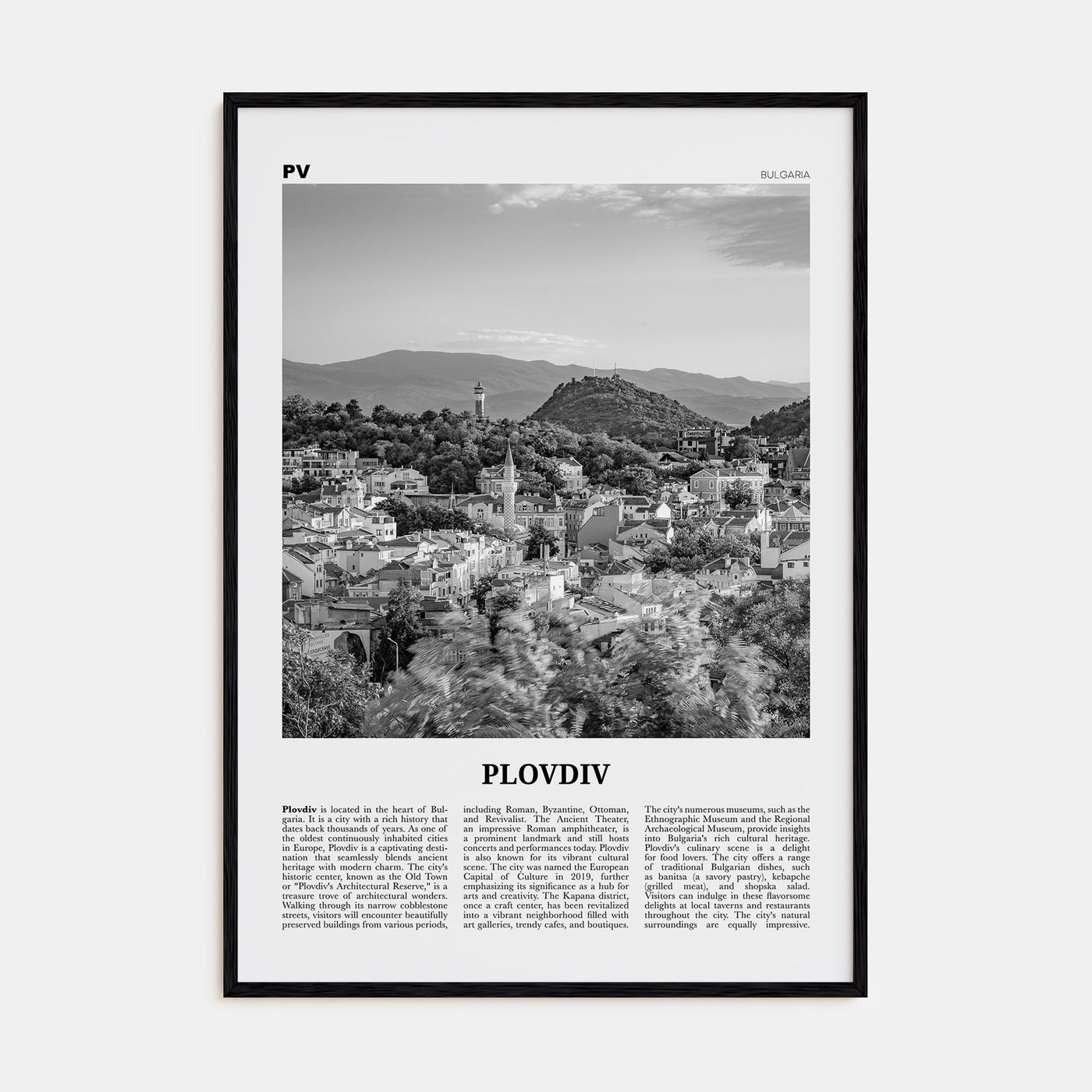 Plovdiv Travel B&W Poster