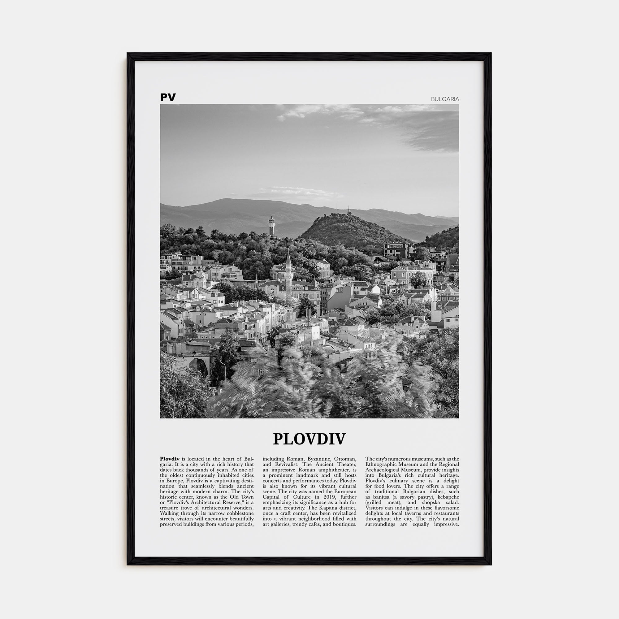 Plovdiv Travel B&W Poster