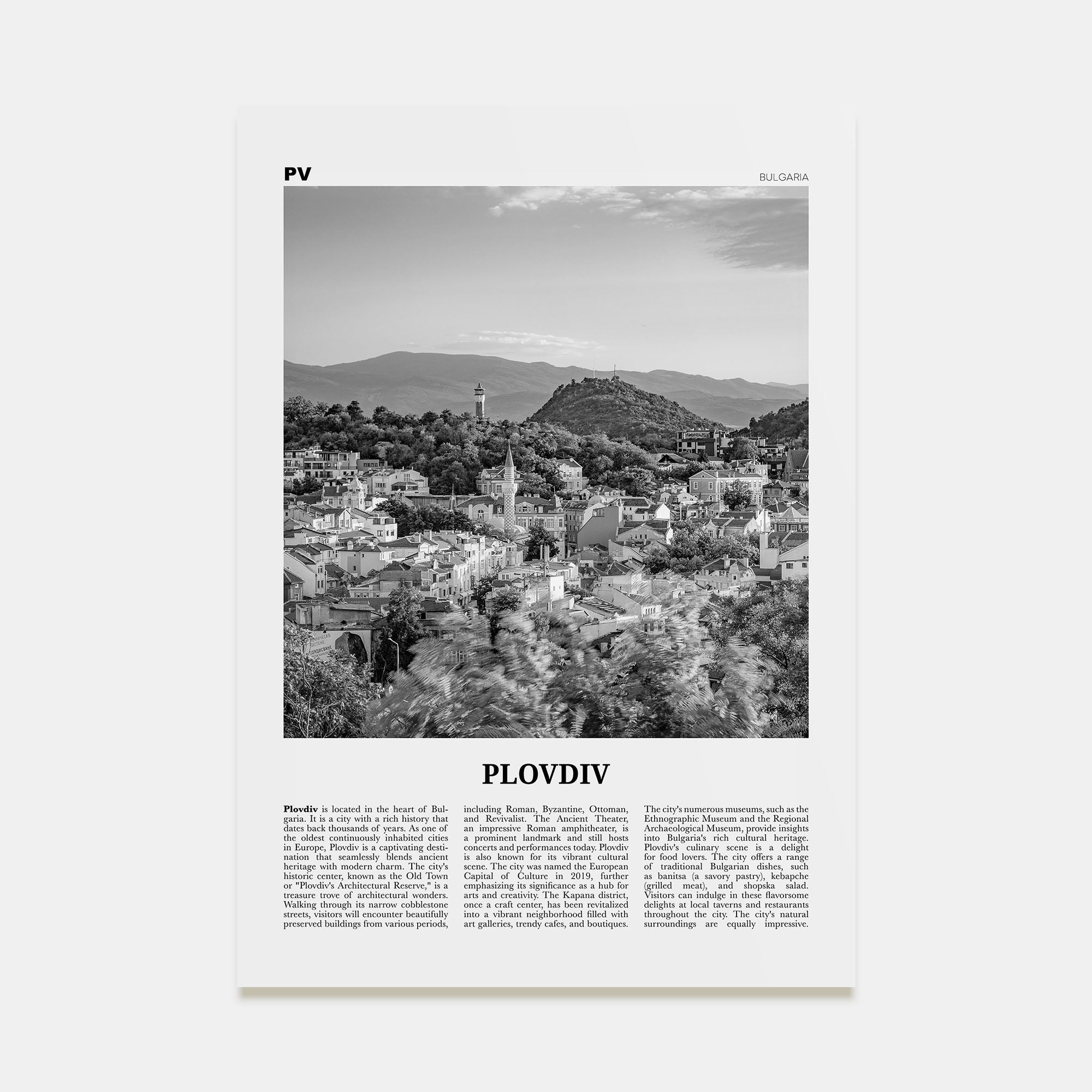 Plovdiv Travel B&W Poster