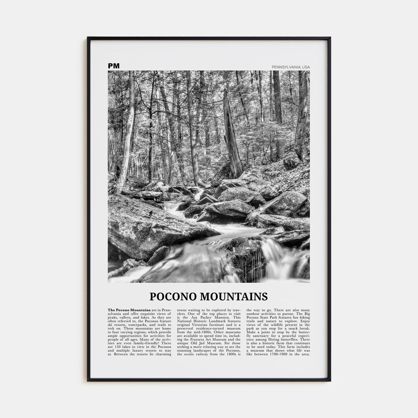 Pocono Mountains Travel B&W Poster