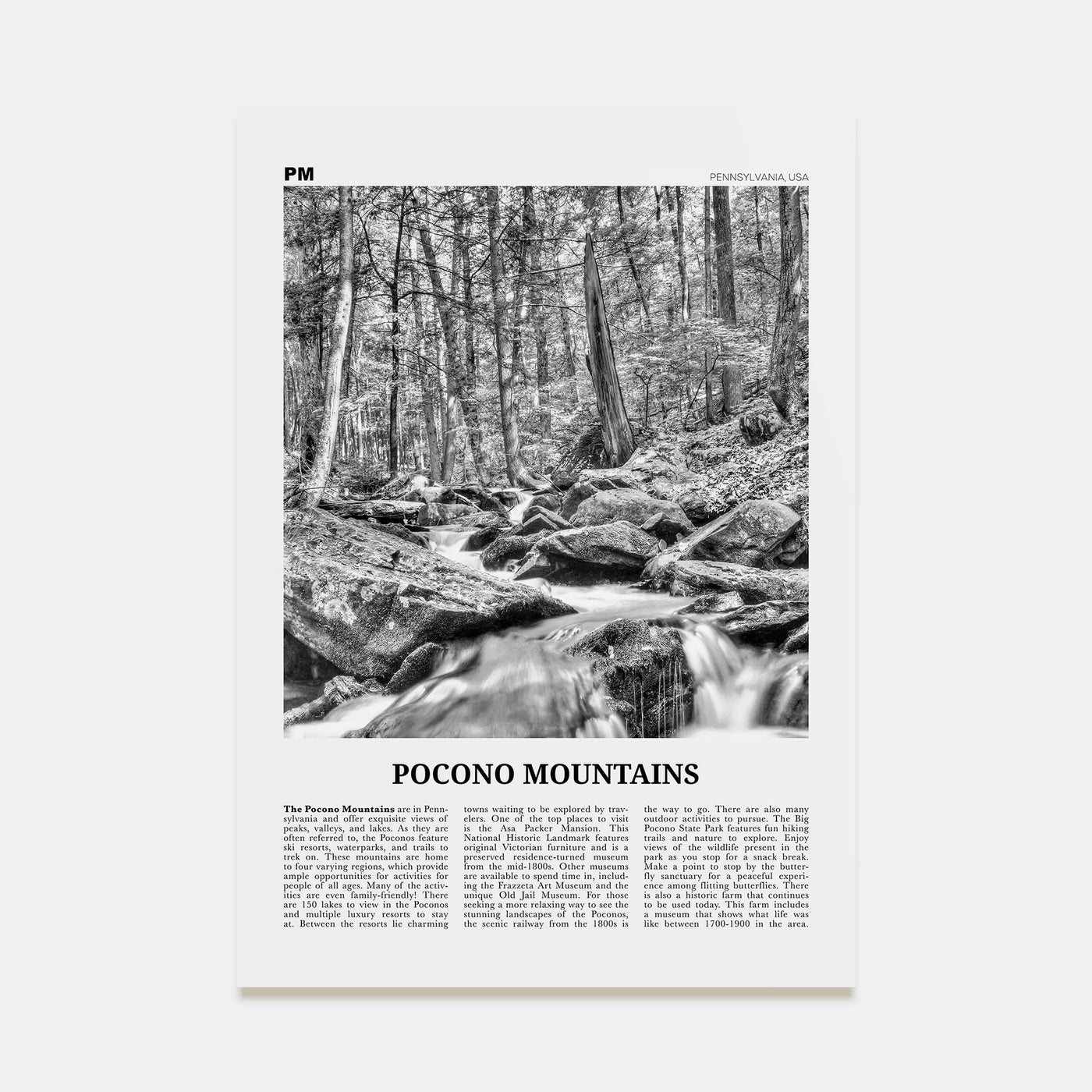 Pocono Mountains Travel B&W Poster