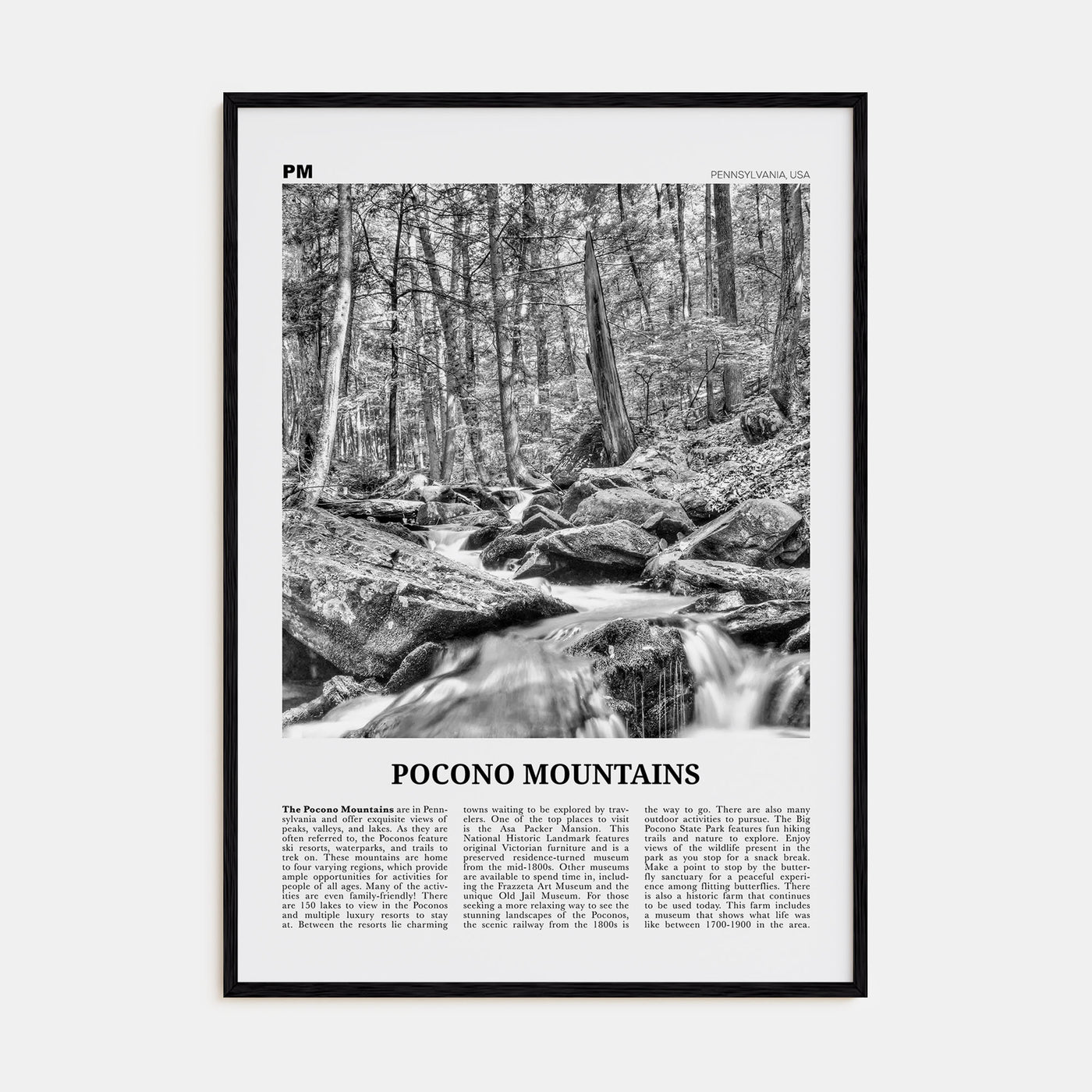 Pocono Mountains Travel B&W Poster