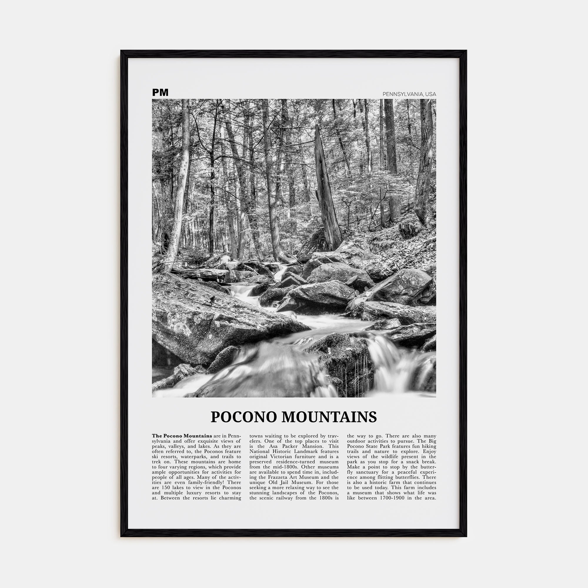 Pocono Mountains Travel B&W Poster