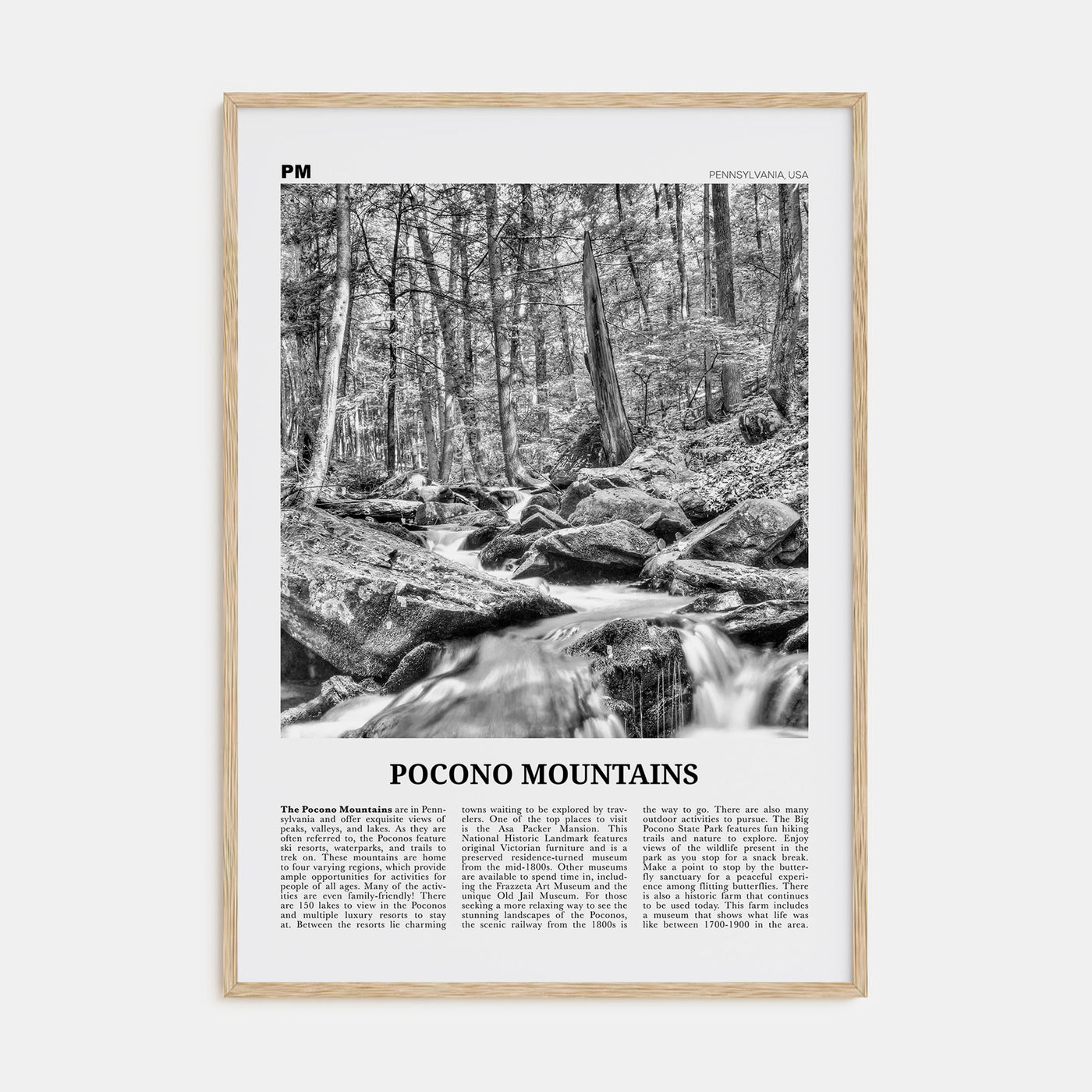 Pocono Mountains Travel B&W Poster
