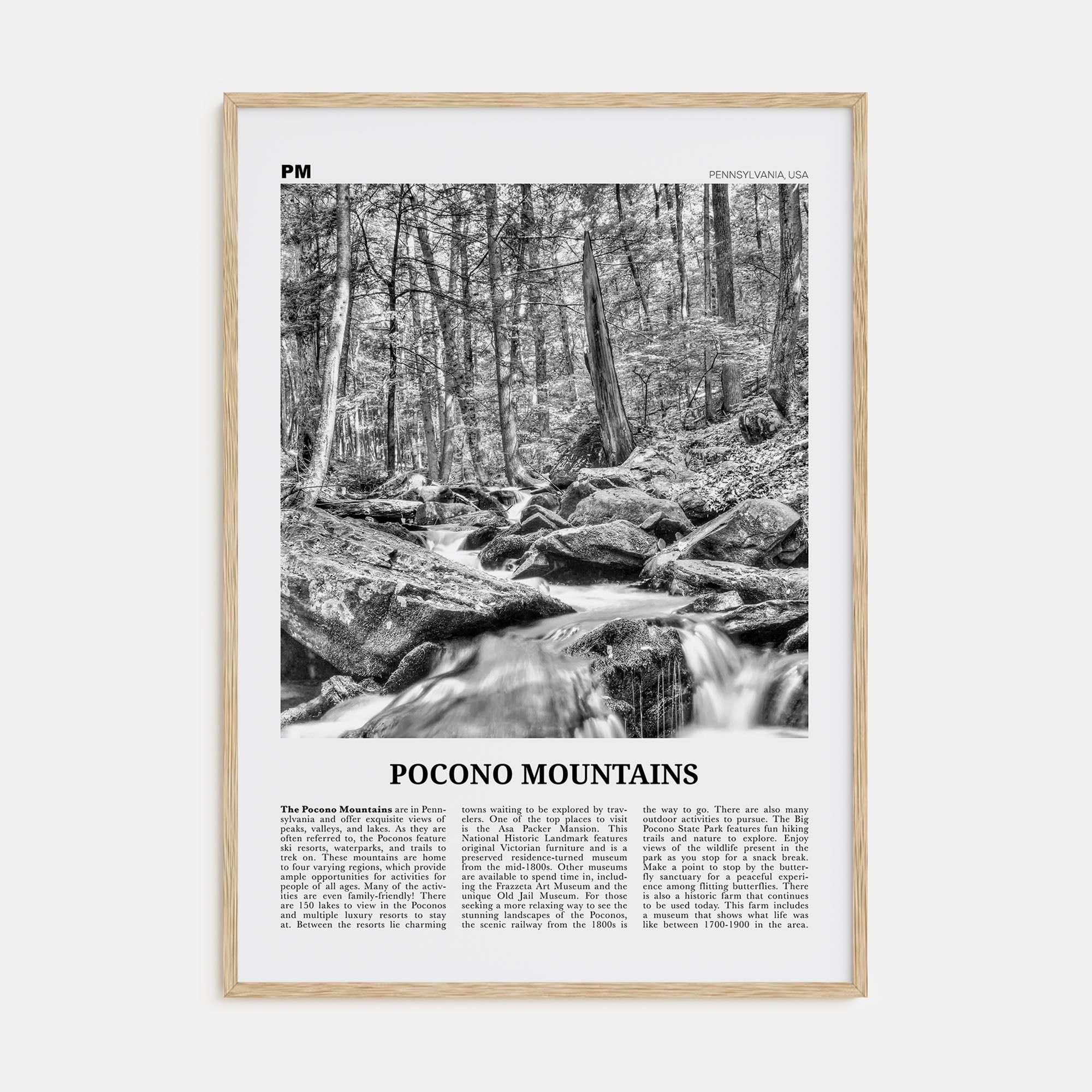 Pocono Mountains Travel B&W Poster