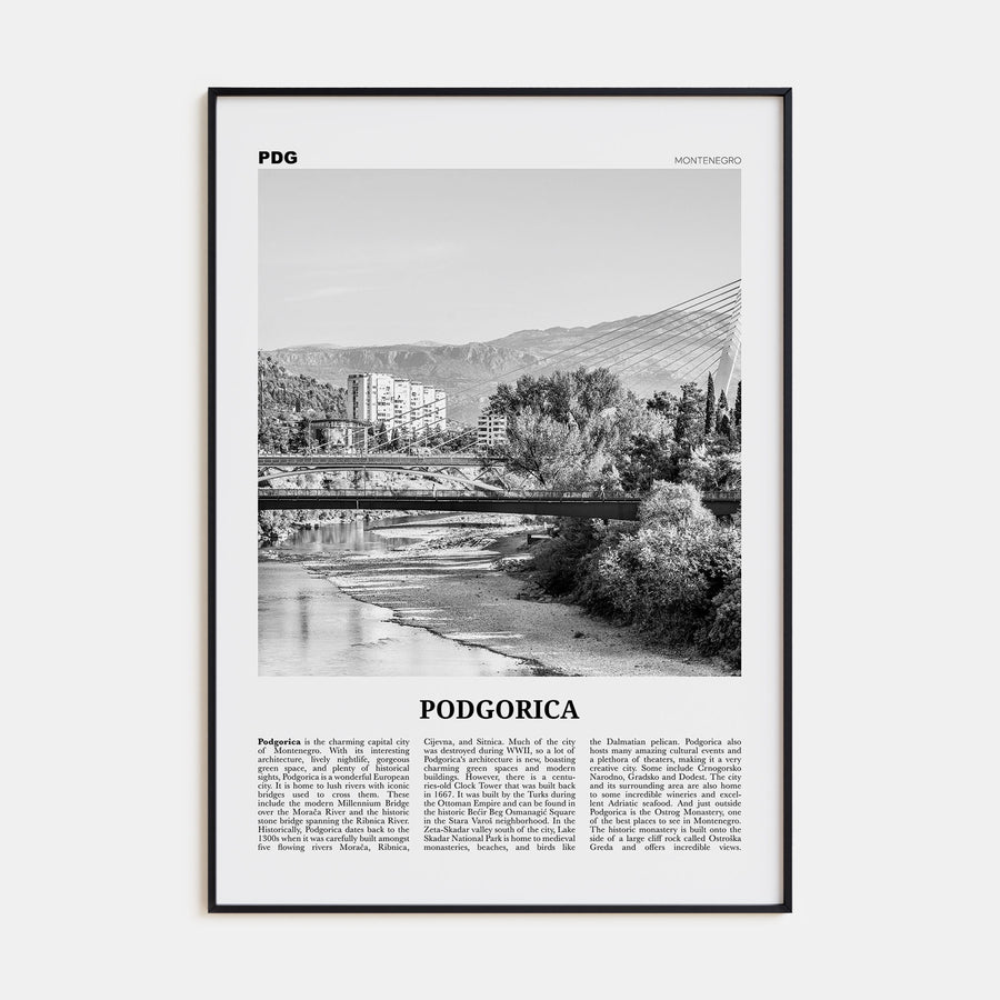 Podgorica Travel B&W Poster