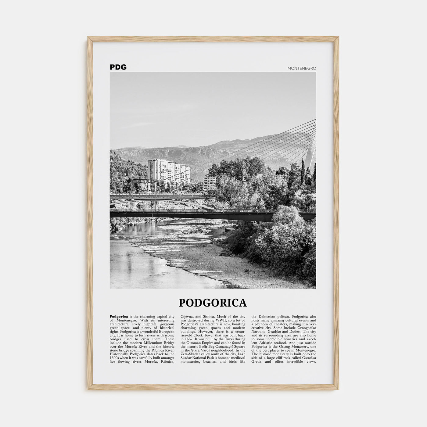 Podgorica Travel B&W Poster