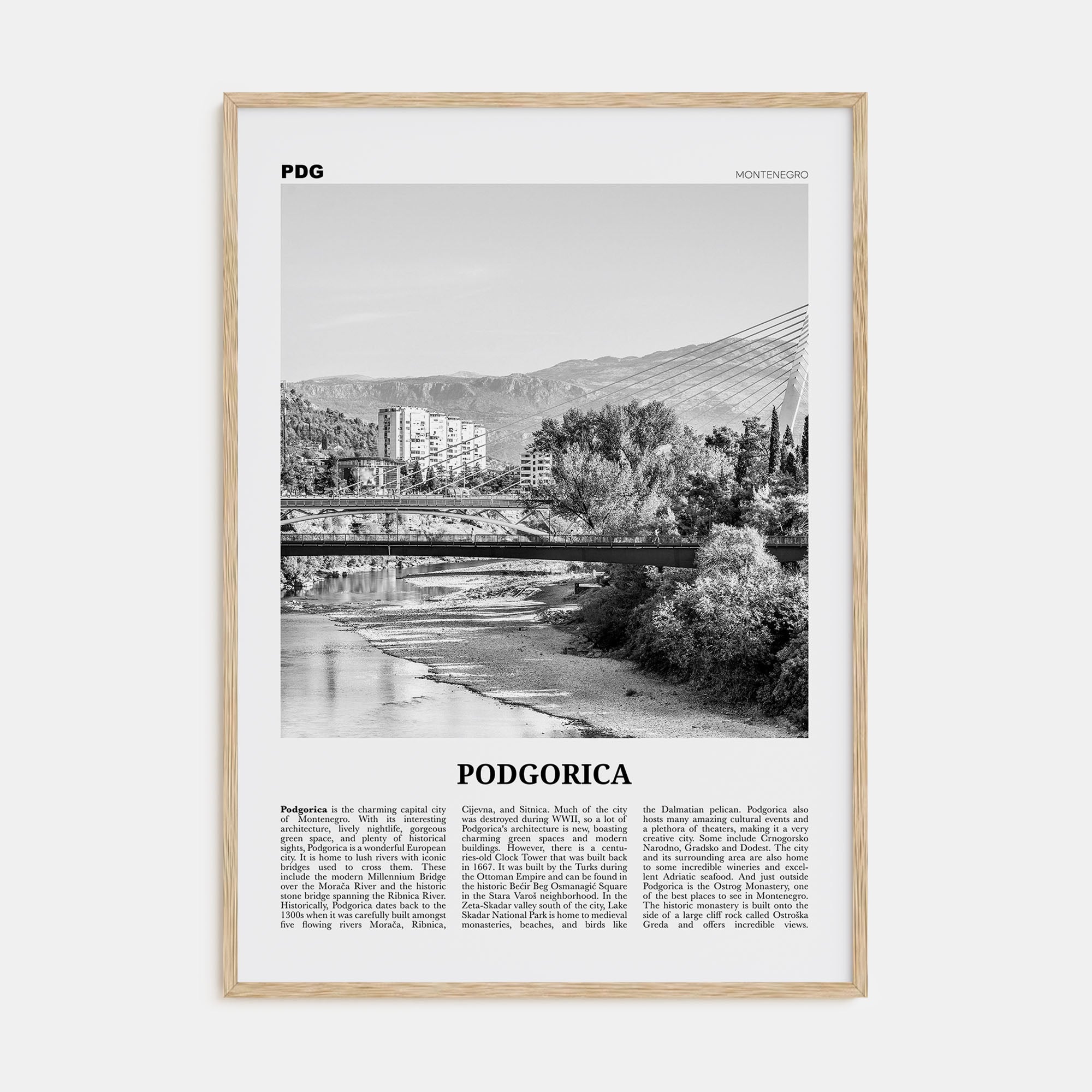 Podgorica Travel B&W Poster