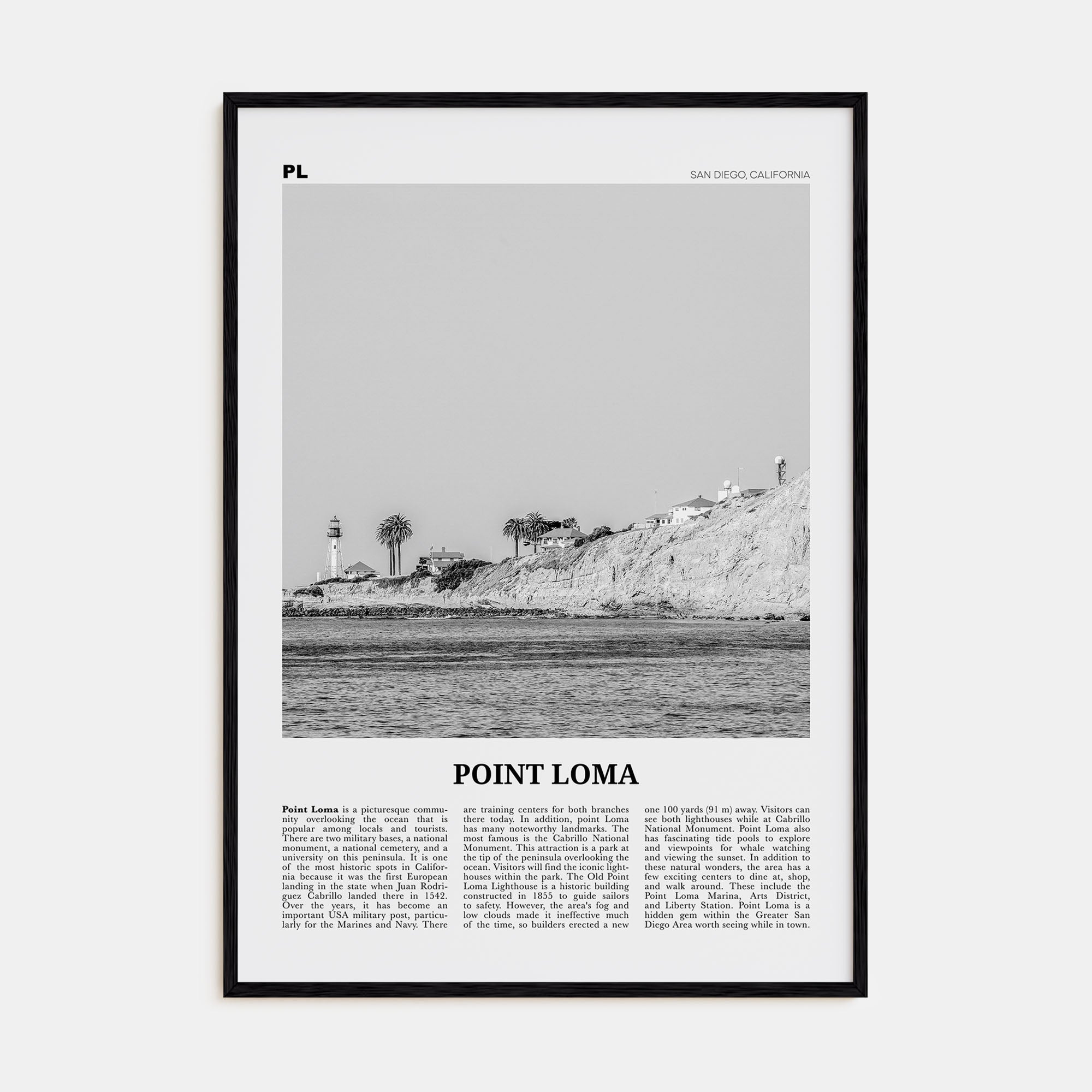 Point Loma Travel B&W Poster