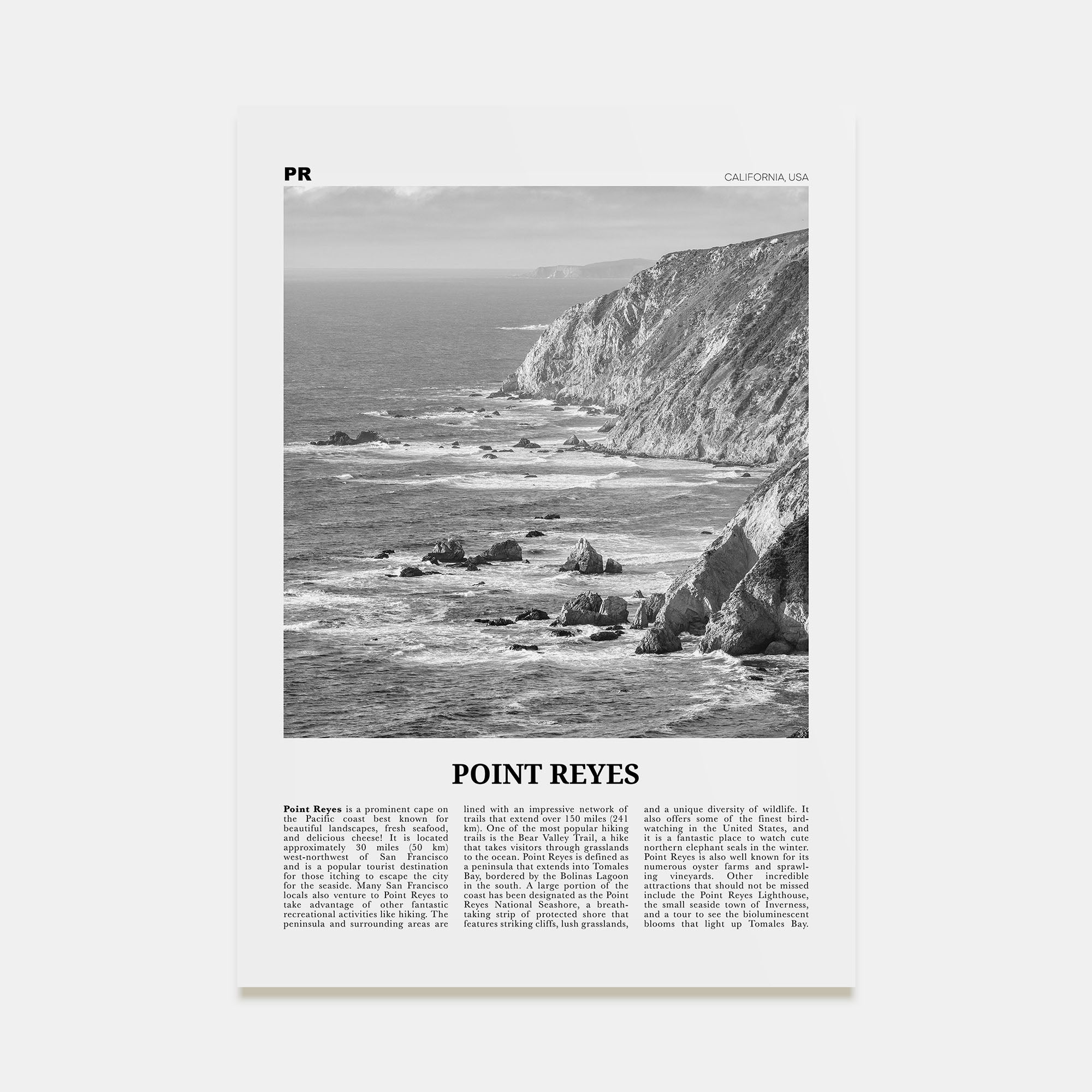 Point Reyes Travel B&W Poster