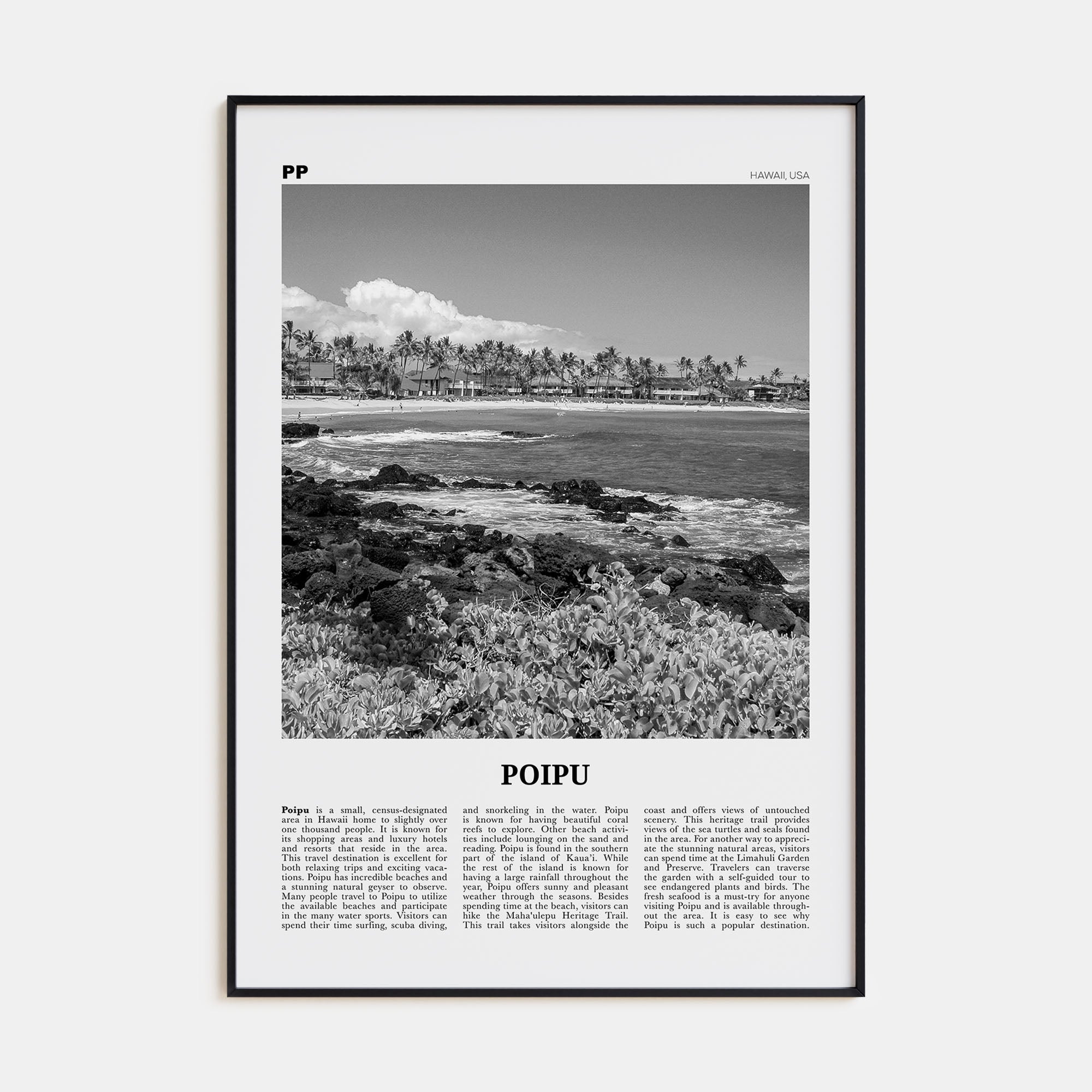 Poipu Travel B&W Poster