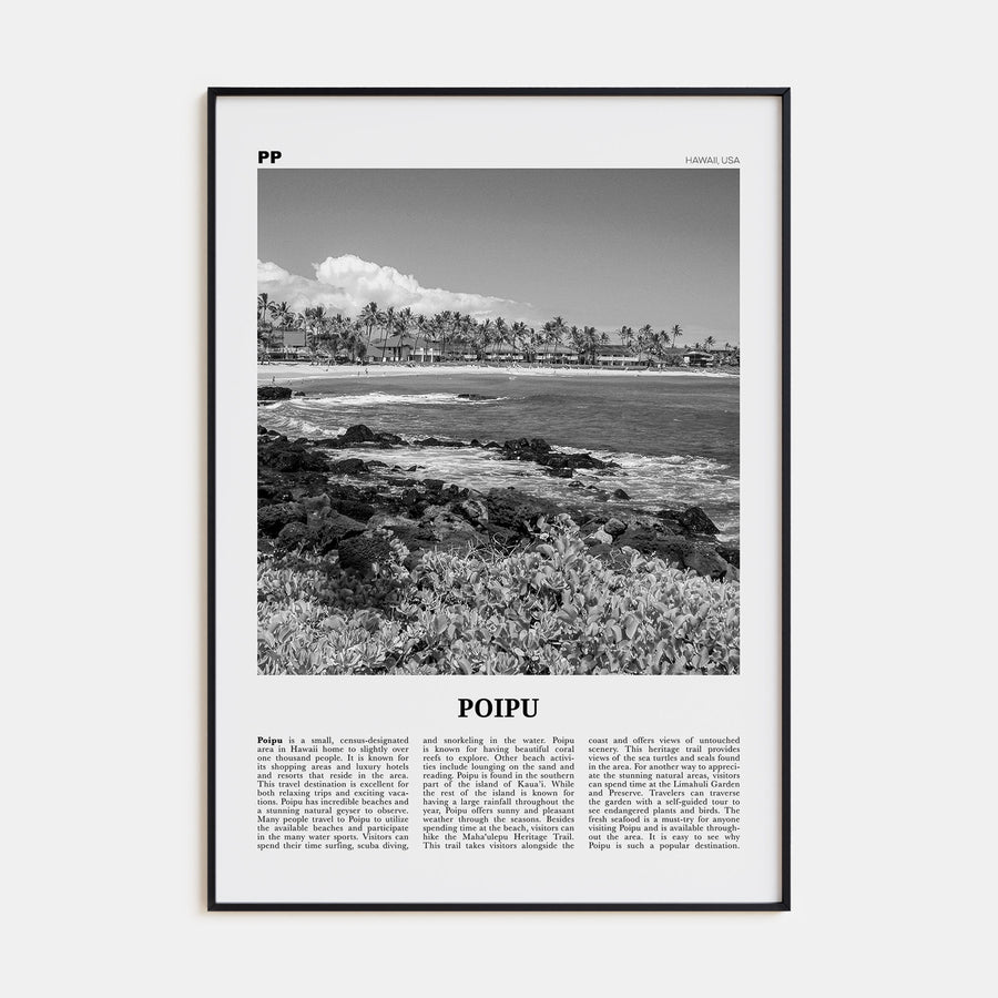 Poipu Travel B&W Poster