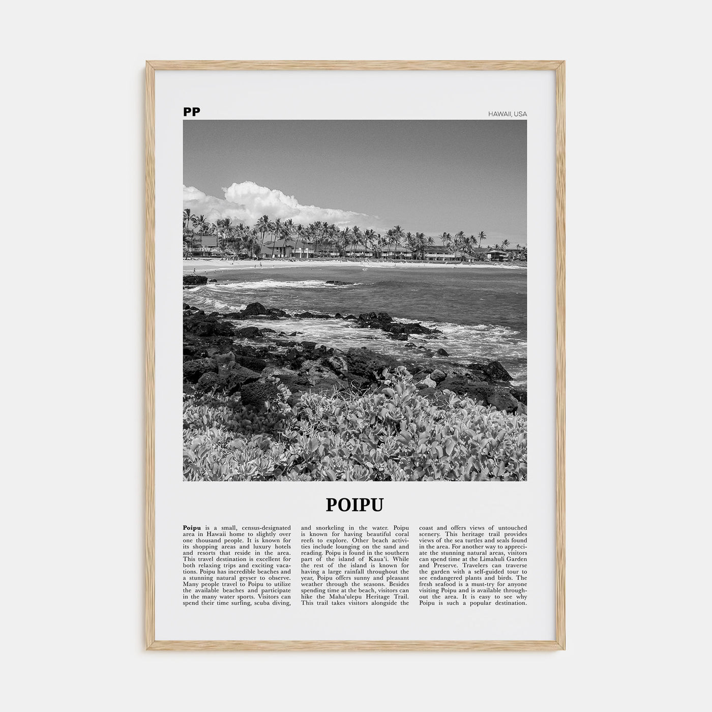 Poipu Travel B&W Poster