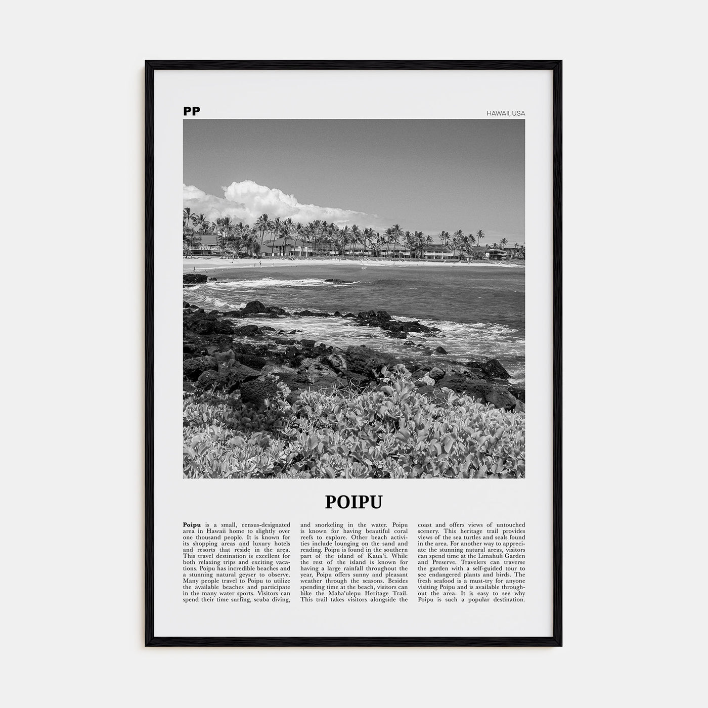 Poipu Travel B&W Poster