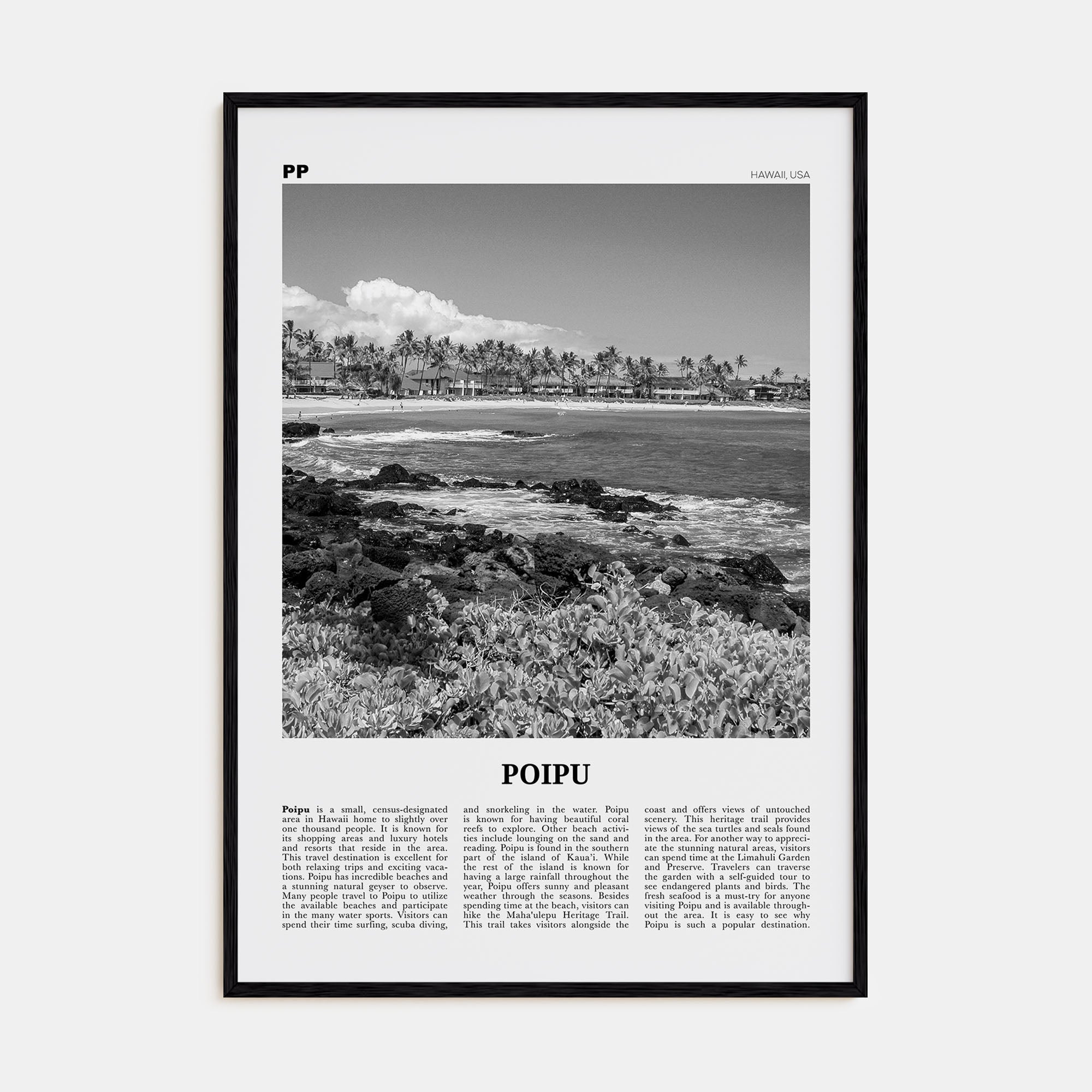 Poipu Travel B&W Poster