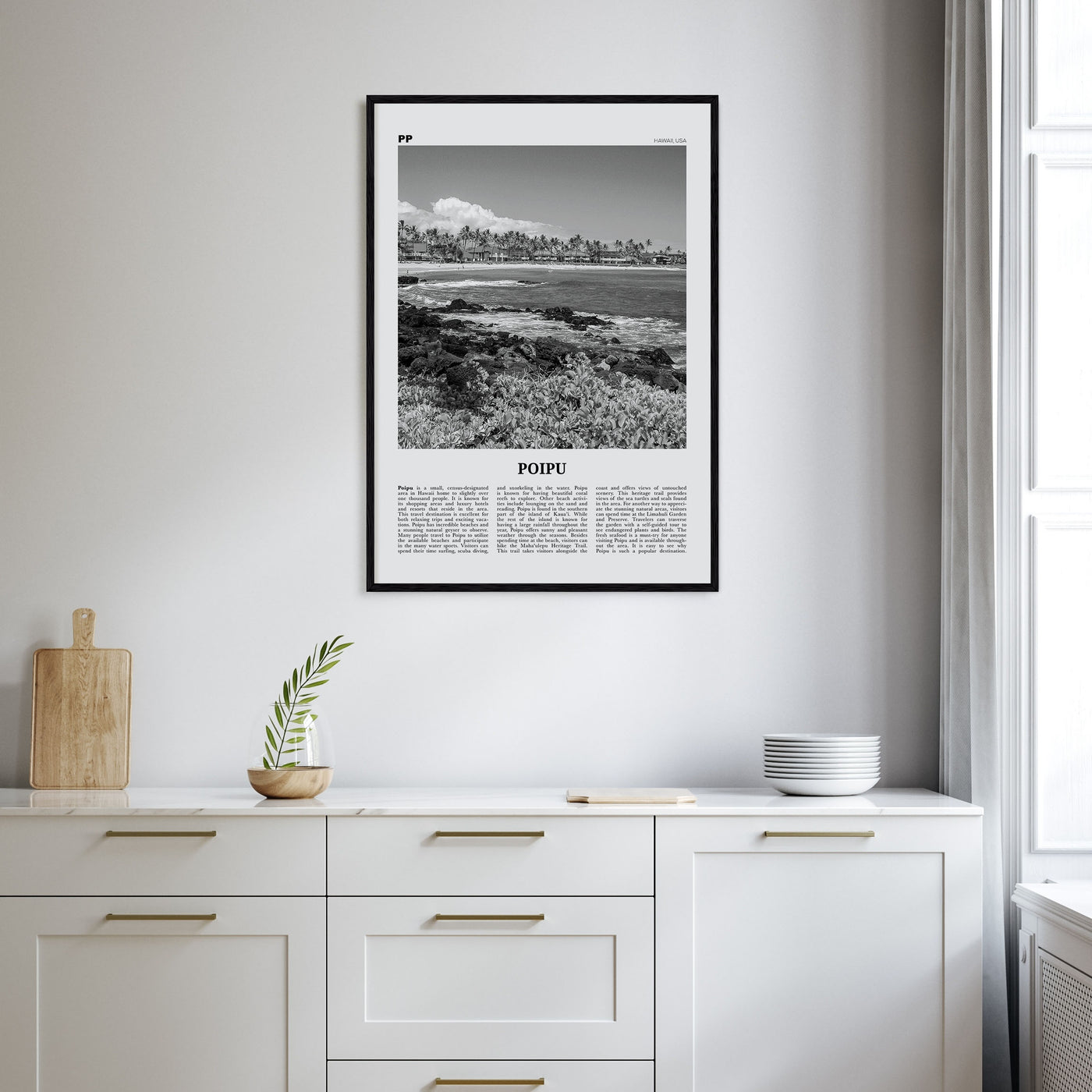 Poipu Travel B&W Poster