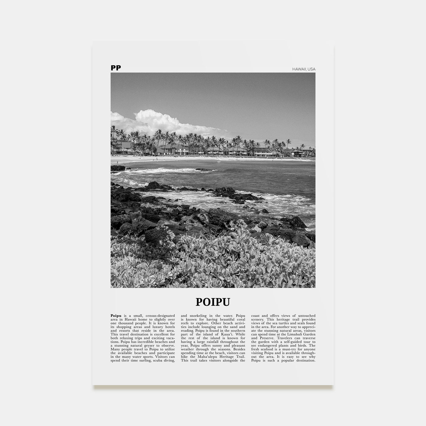Poipu Travel B&W Poster